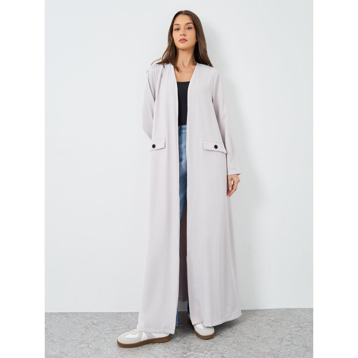 Amirah X Styli Front Open Abaya with Mock Flap Pockets-women-arabicclothing-abayas-image-2