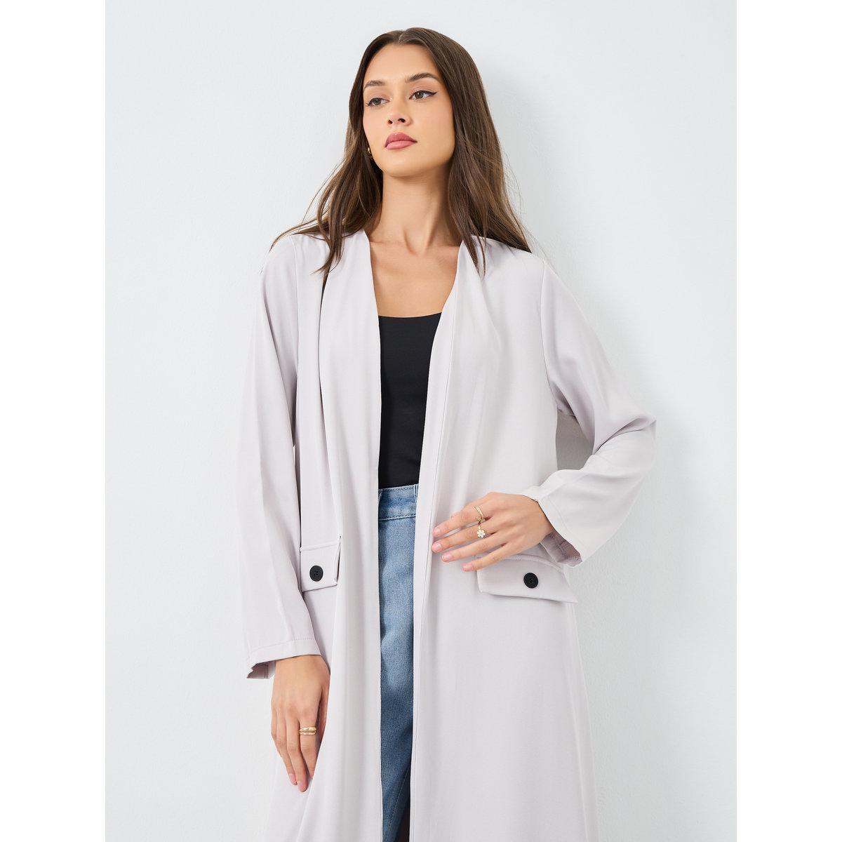 Amirah X Styli Front Open Abaya with Mock Flap Pockets-women-arabicclothing-abayas-image-3