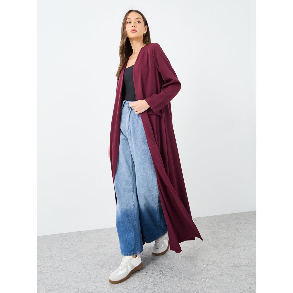 Amirah X Styli Front Open Abaya with Mock Flap Pockets-women-arabicclothing-abayas-image-2