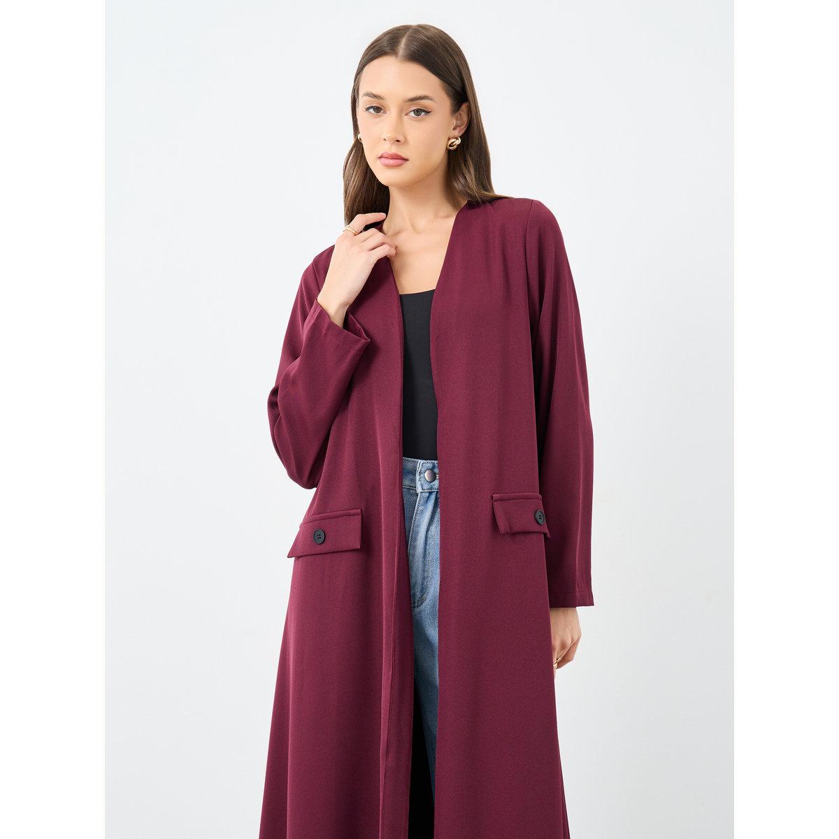 Amirah X Styli Front Open Abaya with Mock Flap Pockets-women-arabicclothing-abayas-image-3
