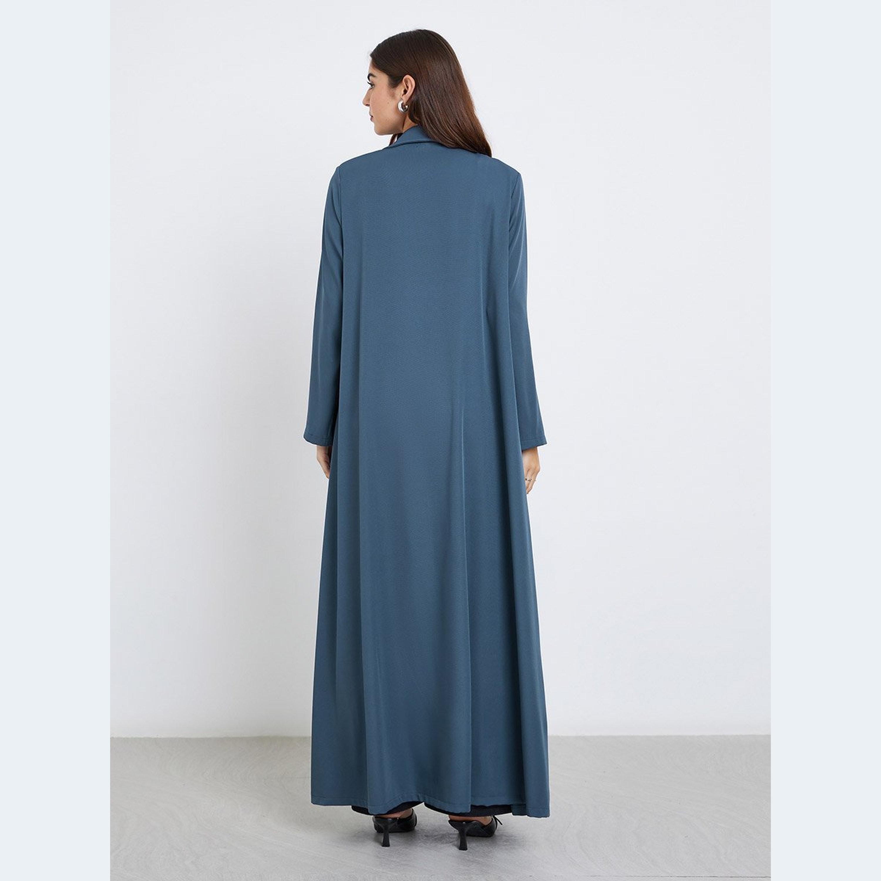 Styli Women Notch Lapel Abaya with Mock Flap-women-arabicclothing-abayas-image-4