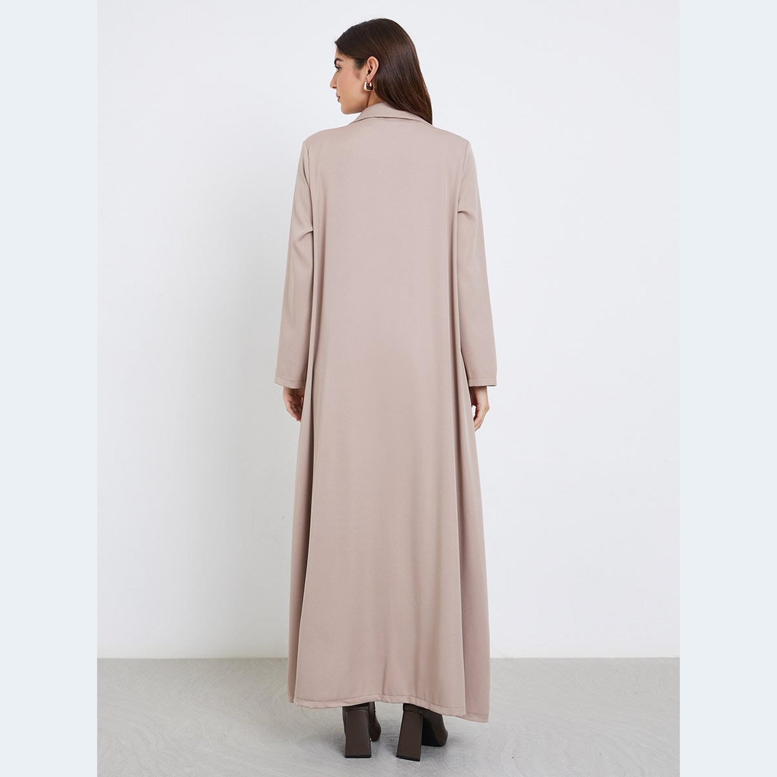 Styli Women Notch Lapel Abaya with Mock Flap-women-arabicclothing-abayas-image-4