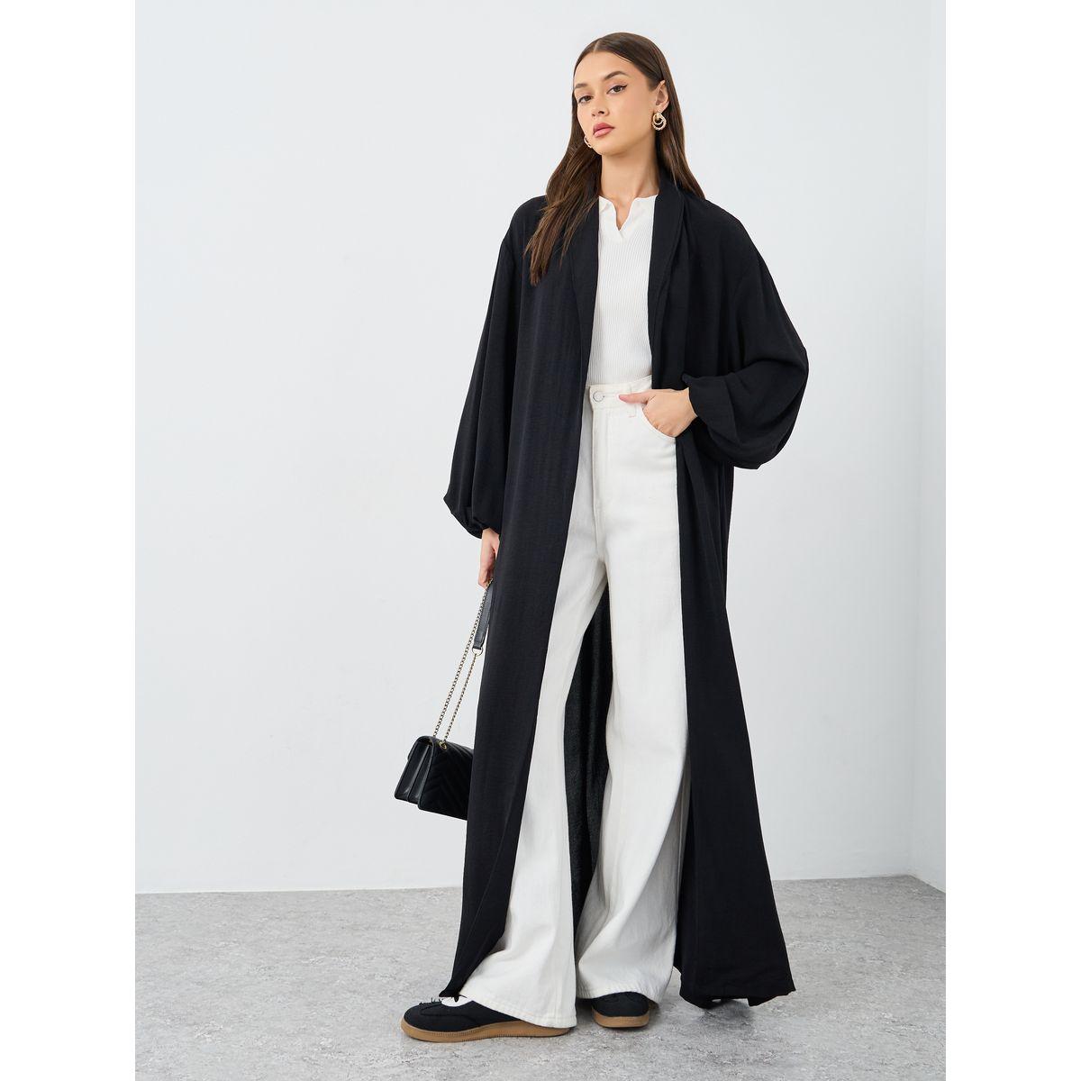 أميرة x ستايلي عباية مفتوحة من الأمام باللون الأسود-women-arabicclothing-abayas-image-1