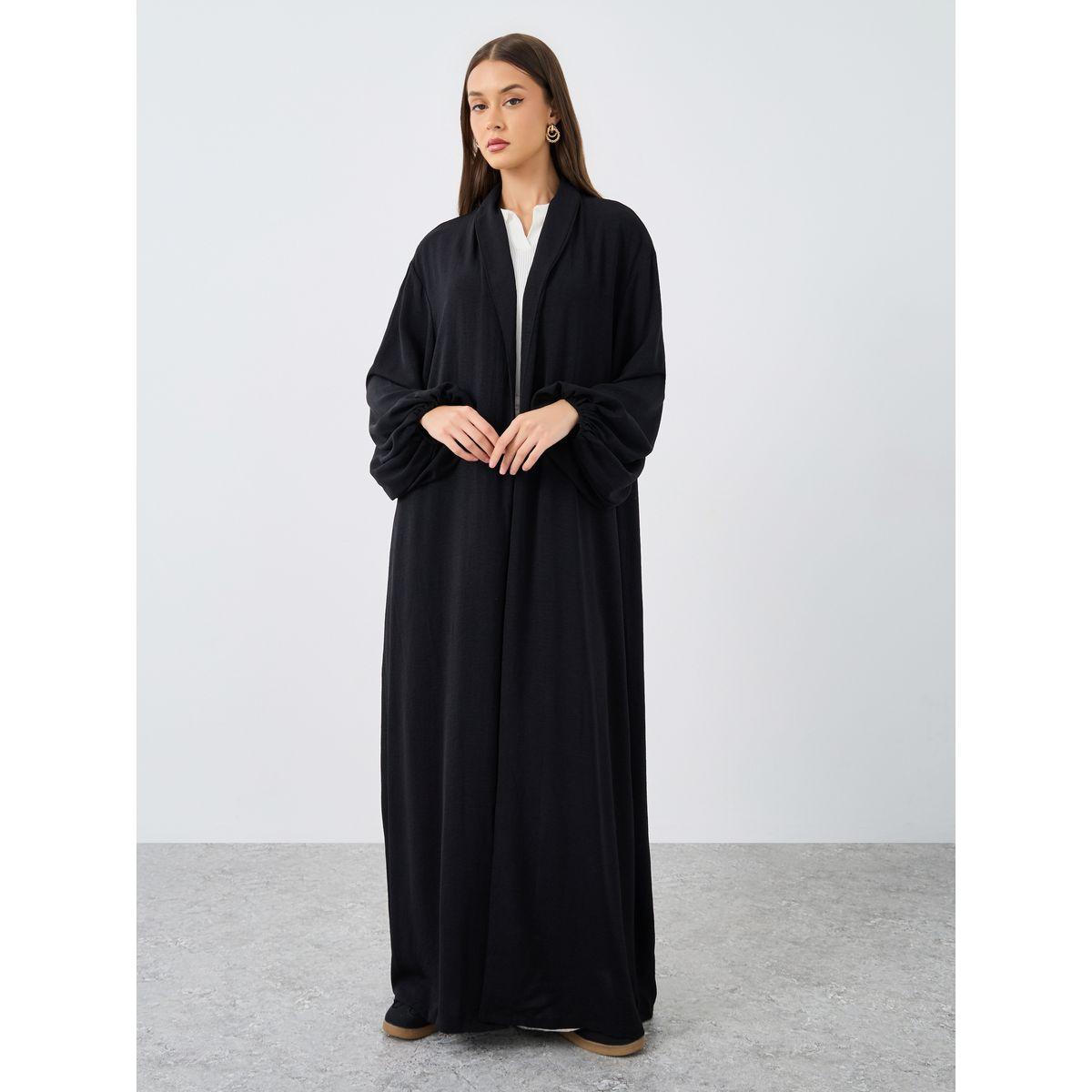 أميرة x ستايلي عباية مفتوحة من الأمام باللون الأسود-women-arabicclothing-abayas-image-2
