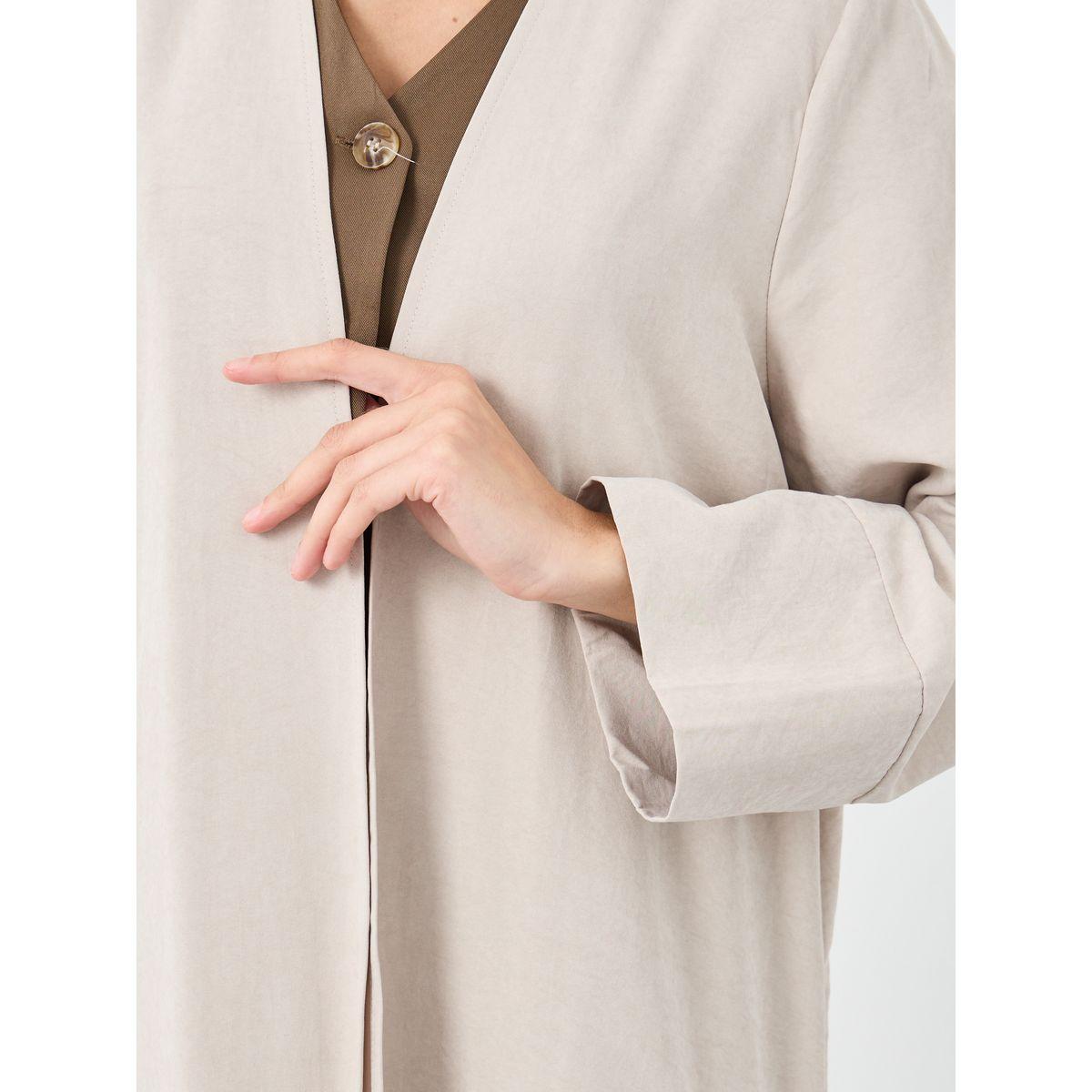 Amirah X Styli Beige Suede Look Front Open Abaya-women-arabicclothing-abayas-image-4