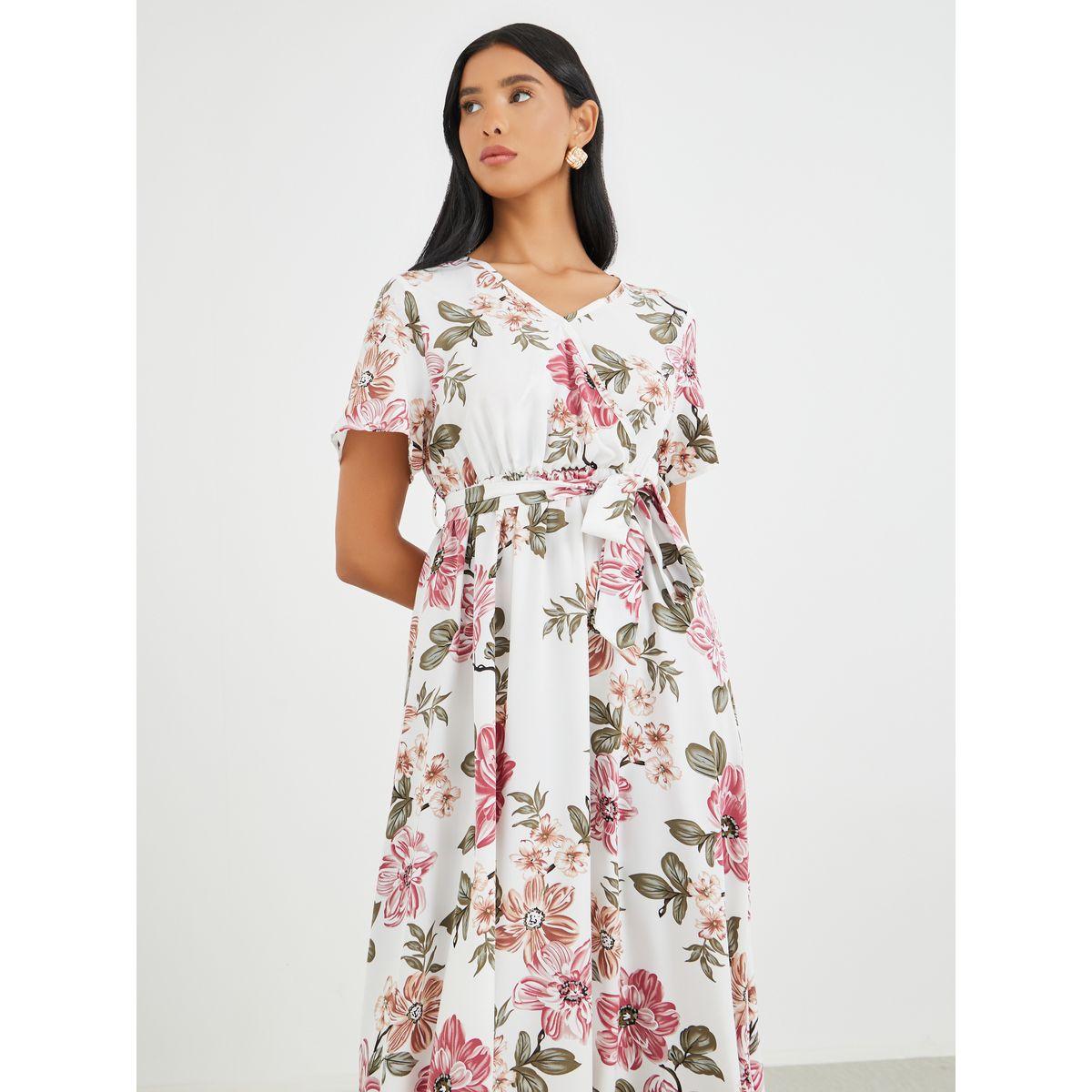 Styli Floral Print Batwing Sleeve Tie Waist Midi Dress-women-clothing-dresses-image-3