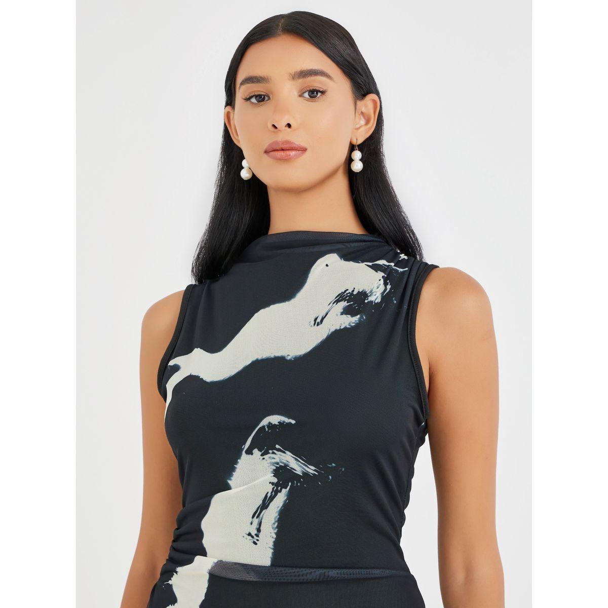 فستان ميدي بديكون بلا أكمام مع تفاصيل مزمومة-women-clothing-dresses-image-4