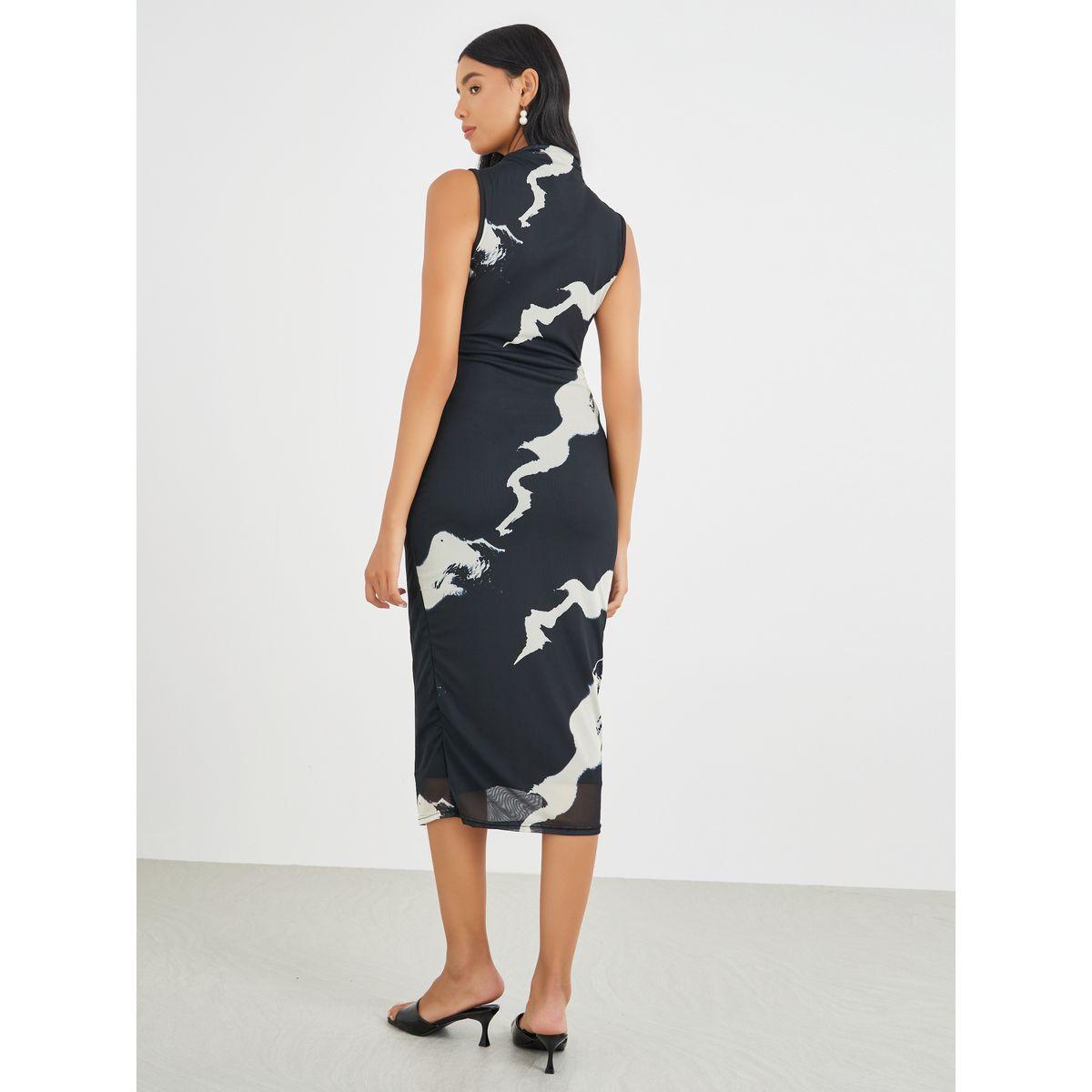 فستان ميدي بديكون بلا أكمام مع تفاصيل مزمومة-women-clothing-dresses-image-5