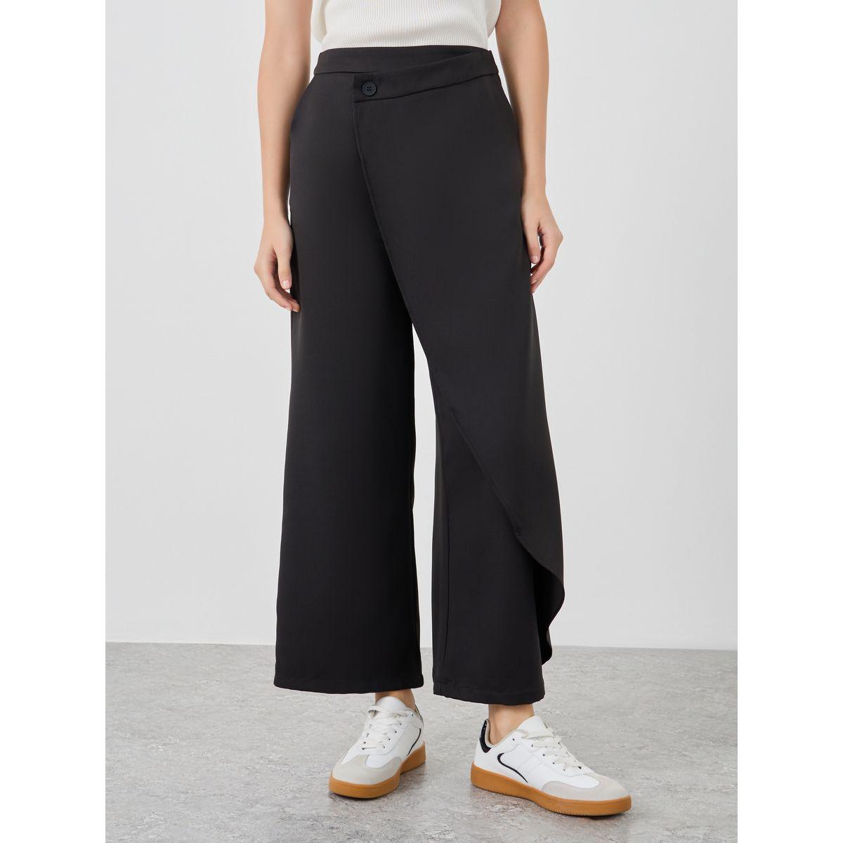 Styli Solid Button Detail Asymmetric Front Double Layer Pants-women-clothing-bottoms-trousers-image-2