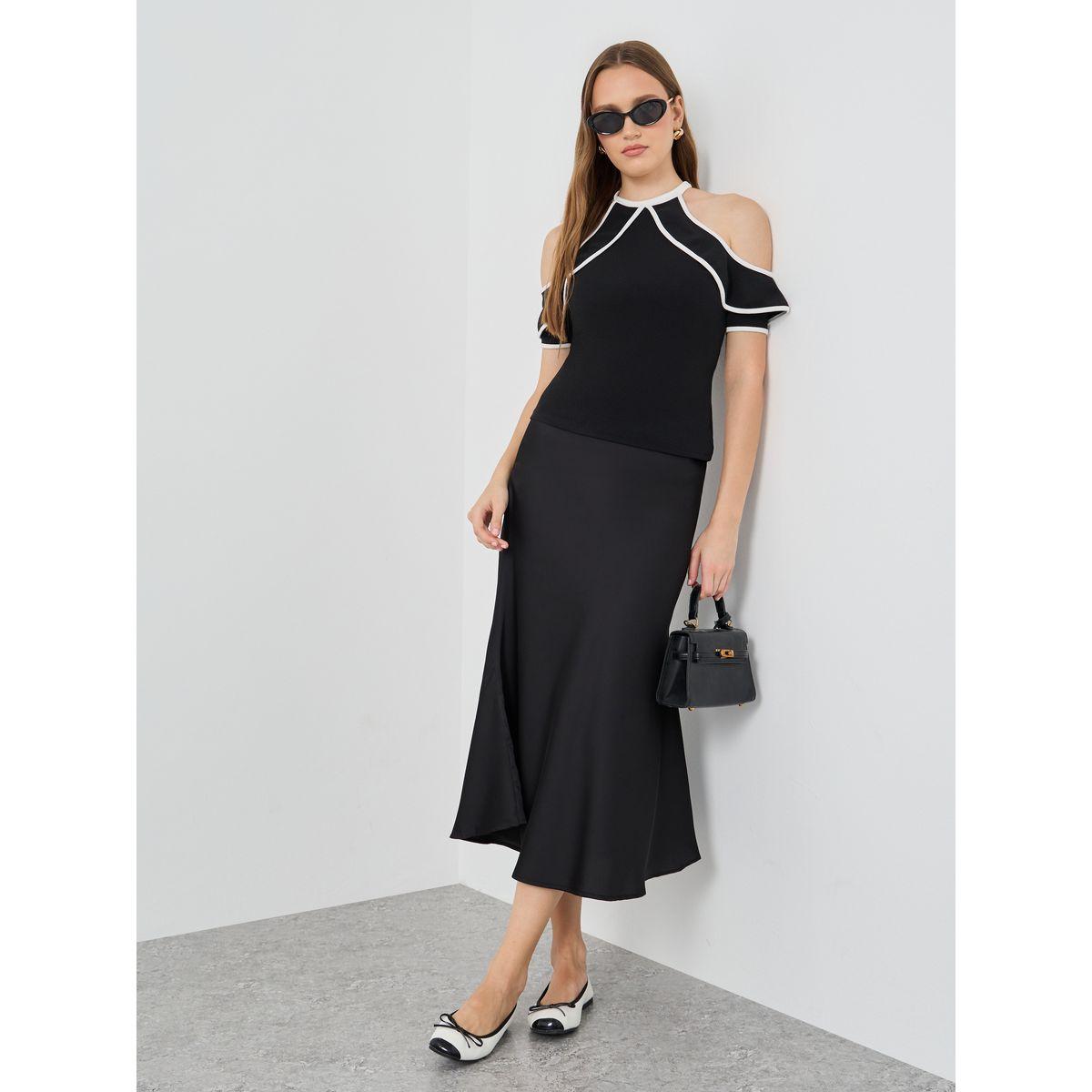Styli Contrast Trim Cold Shoulder Top-women-clothing-shirtsandblouses-blouses-image-2