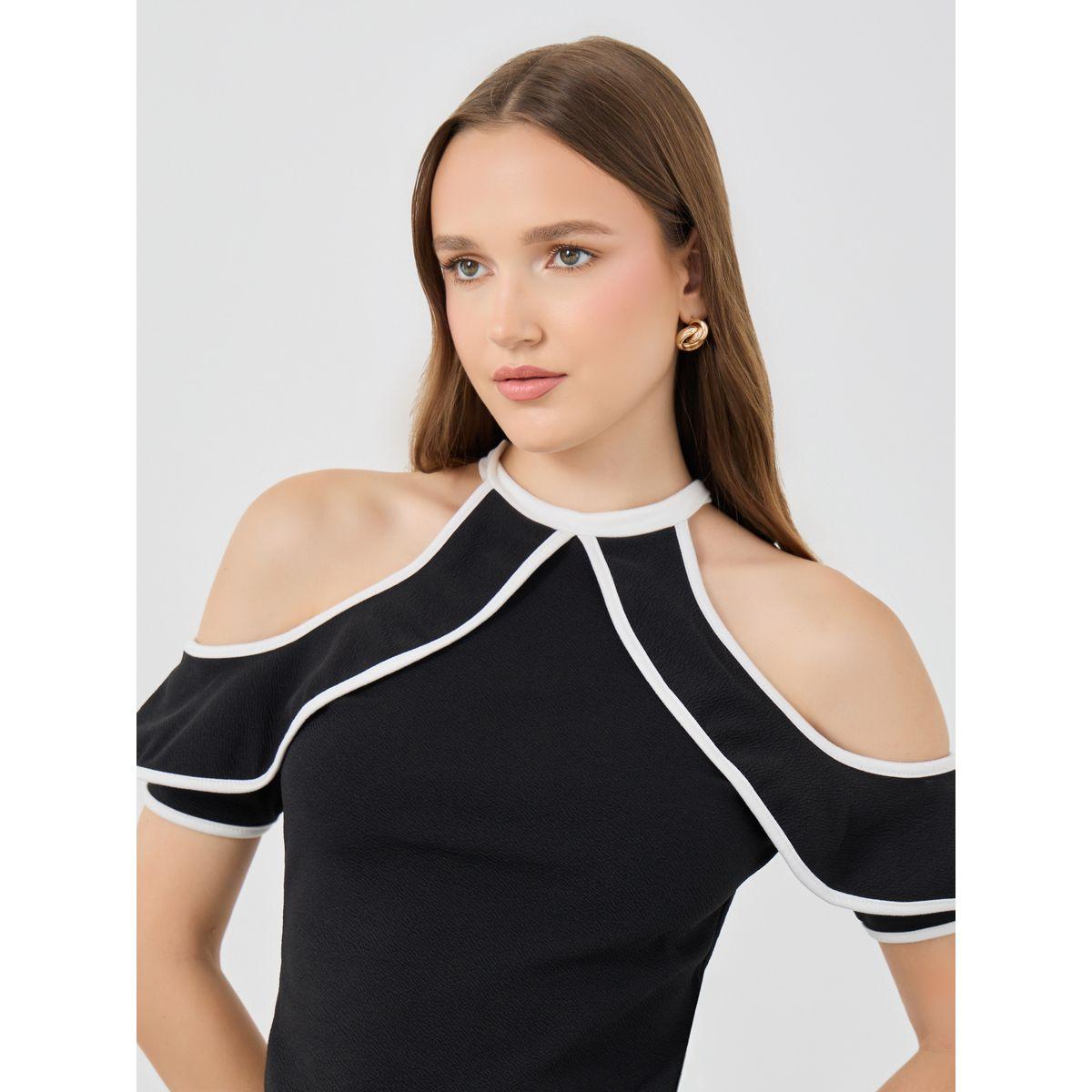 Styli Contrast Trim Cold Shoulder Top-women-clothing-shirtsandblouses-blouses-image-3