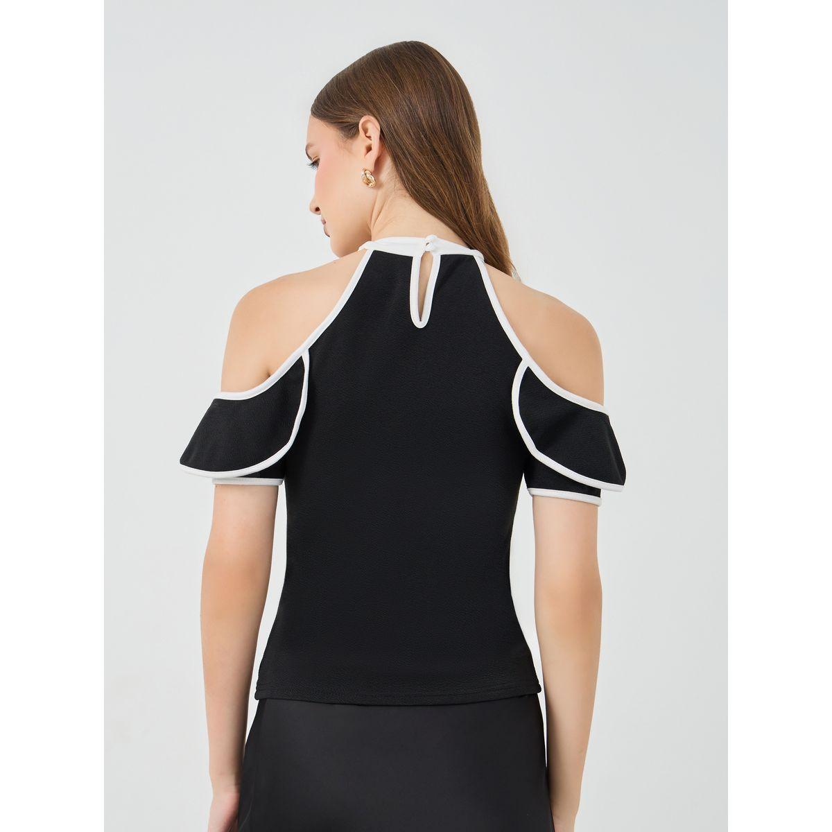 Styli Contrast Trim Cold Shoulder Top-women-clothing-shirtsandblouses-blouses-image-4