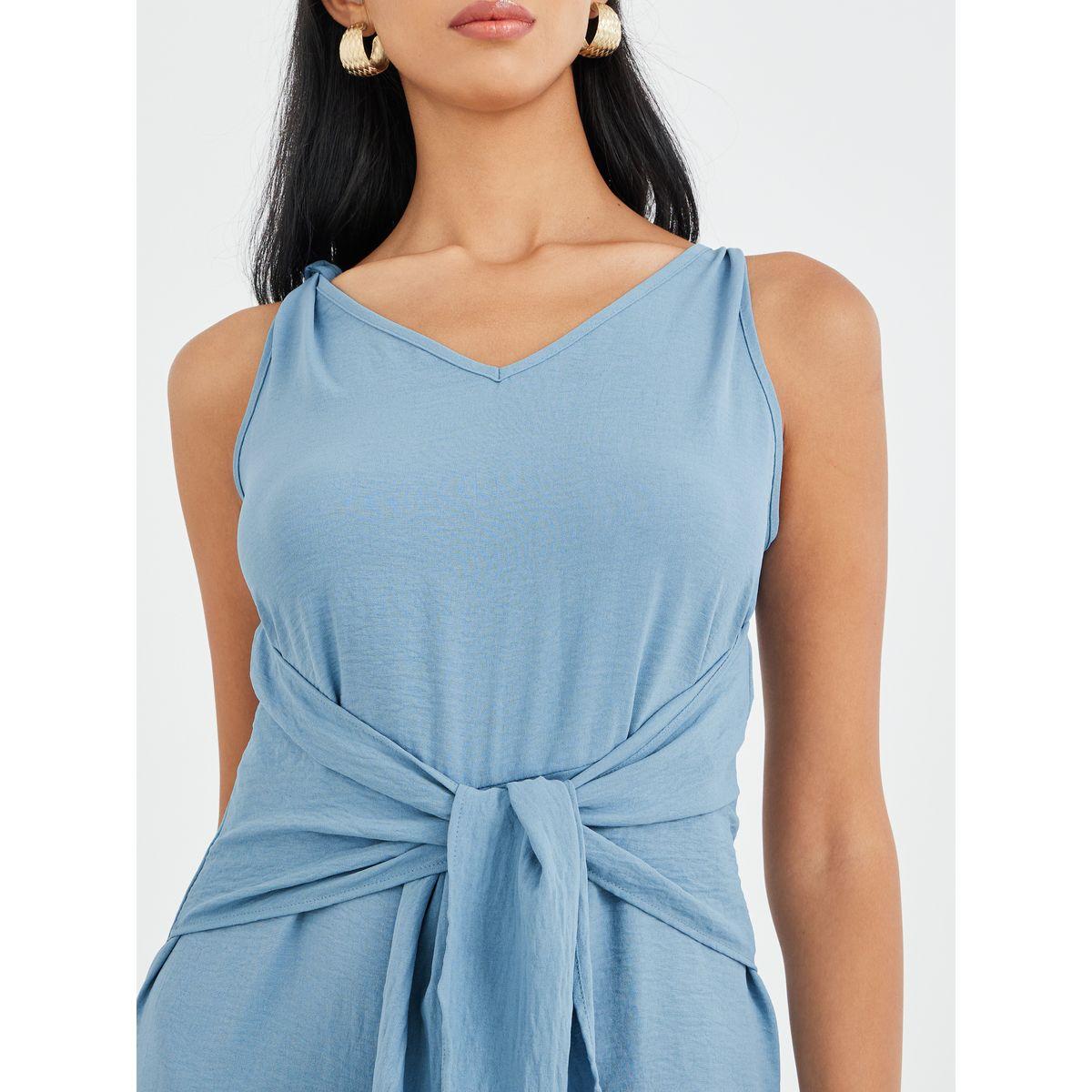 Styli Solid V-Neck Sleeveless Tie Front Wide Leg Jumpsuit-women-clothing-jumpsuits-image-4
