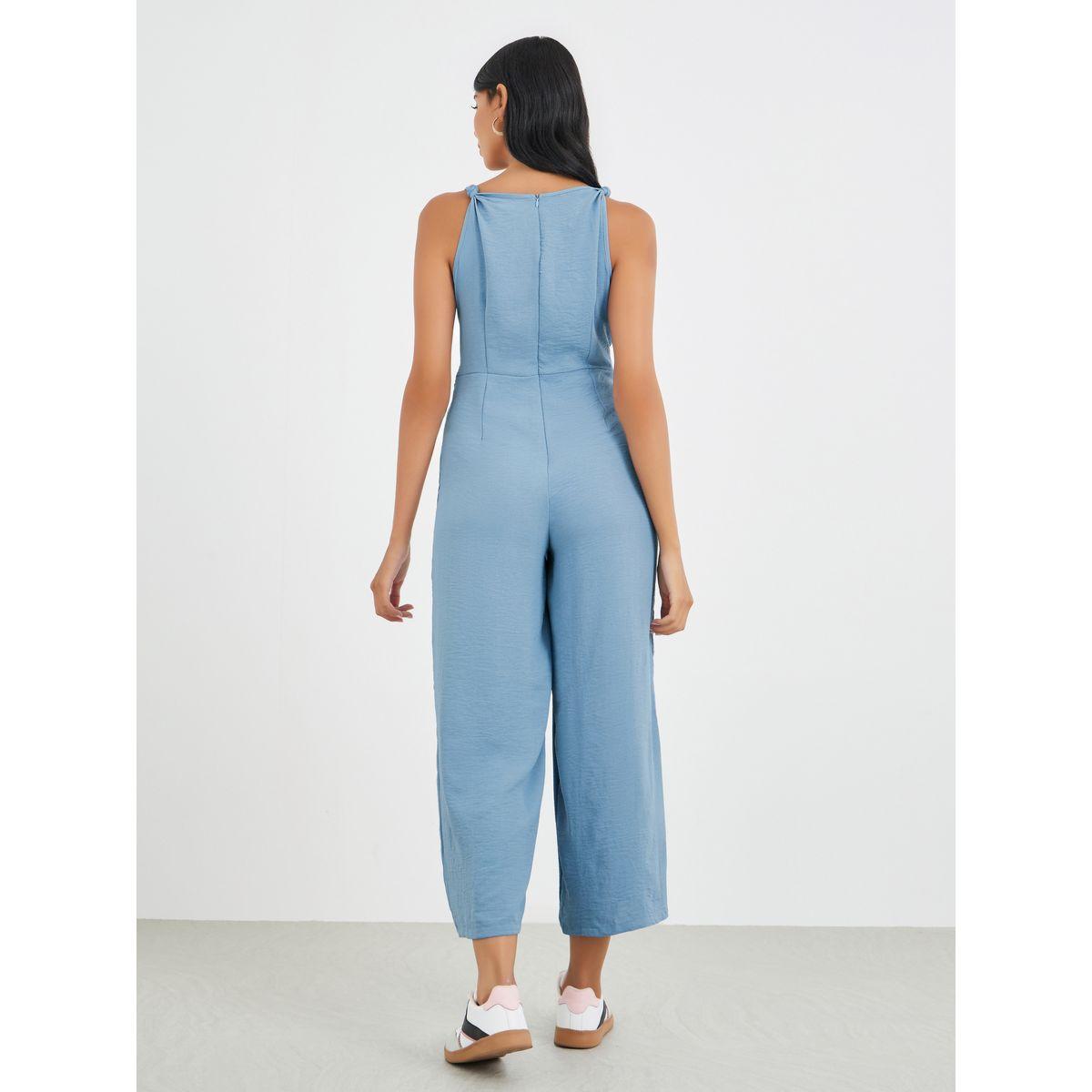 Styli Solid V-Neck Sleeveless Tie Front Wide Leg Jumpsuit-women-clothing-jumpsuits-image-5