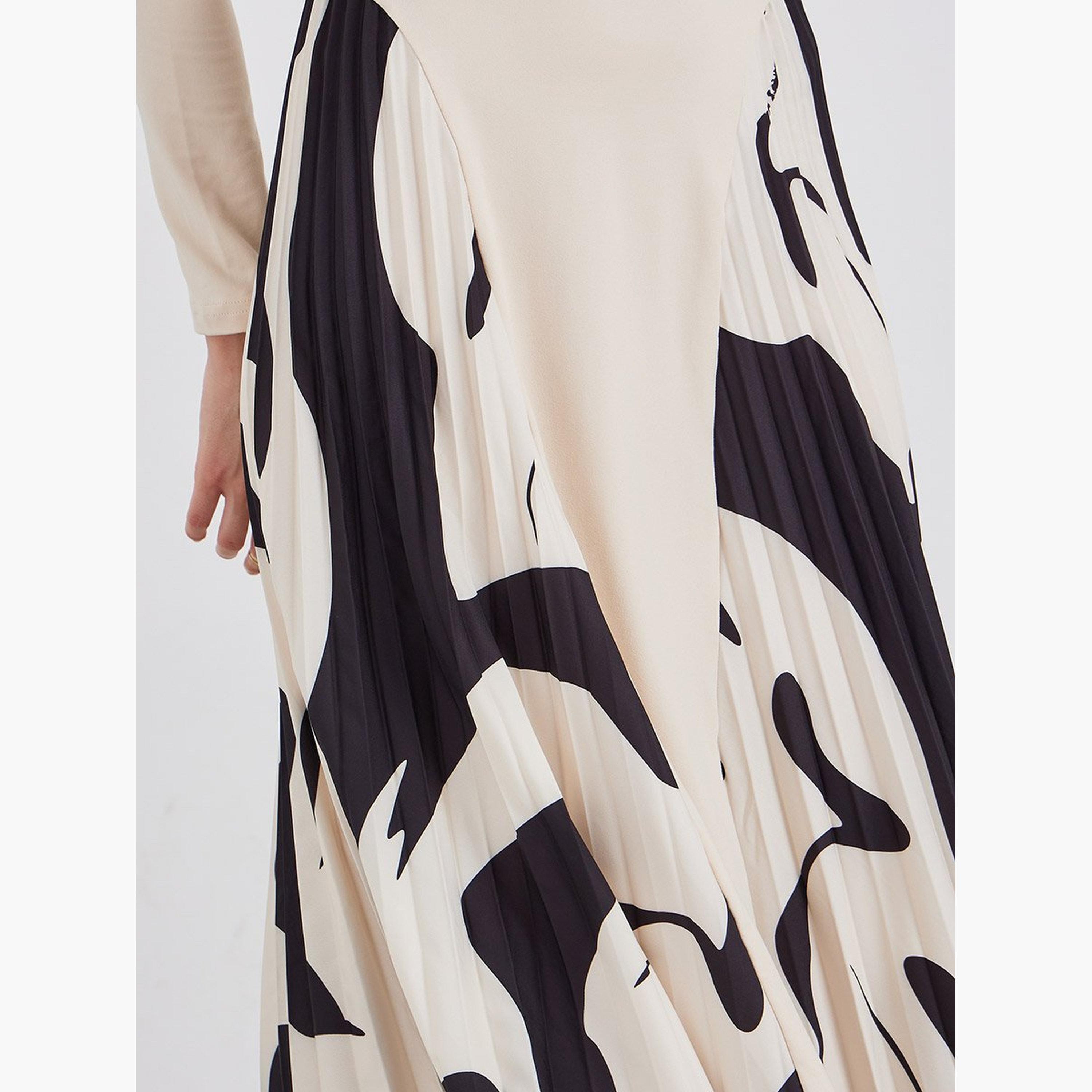 ستايلي - فستان ميدي مطبوع بأكمام طويلة وقصة A-women-clothing-dresses-image-4