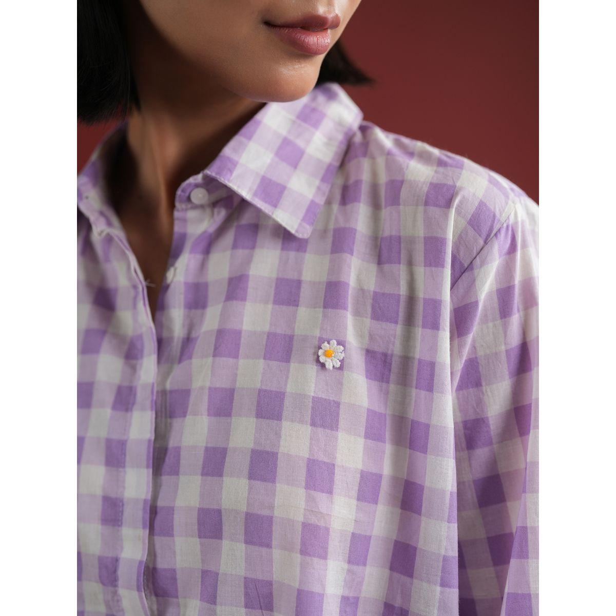 Sanskrutihomes Women Purple Checked Pure Cotton Shirt and Trousers Co-Ords-women-clothing-coordsets-image-5
