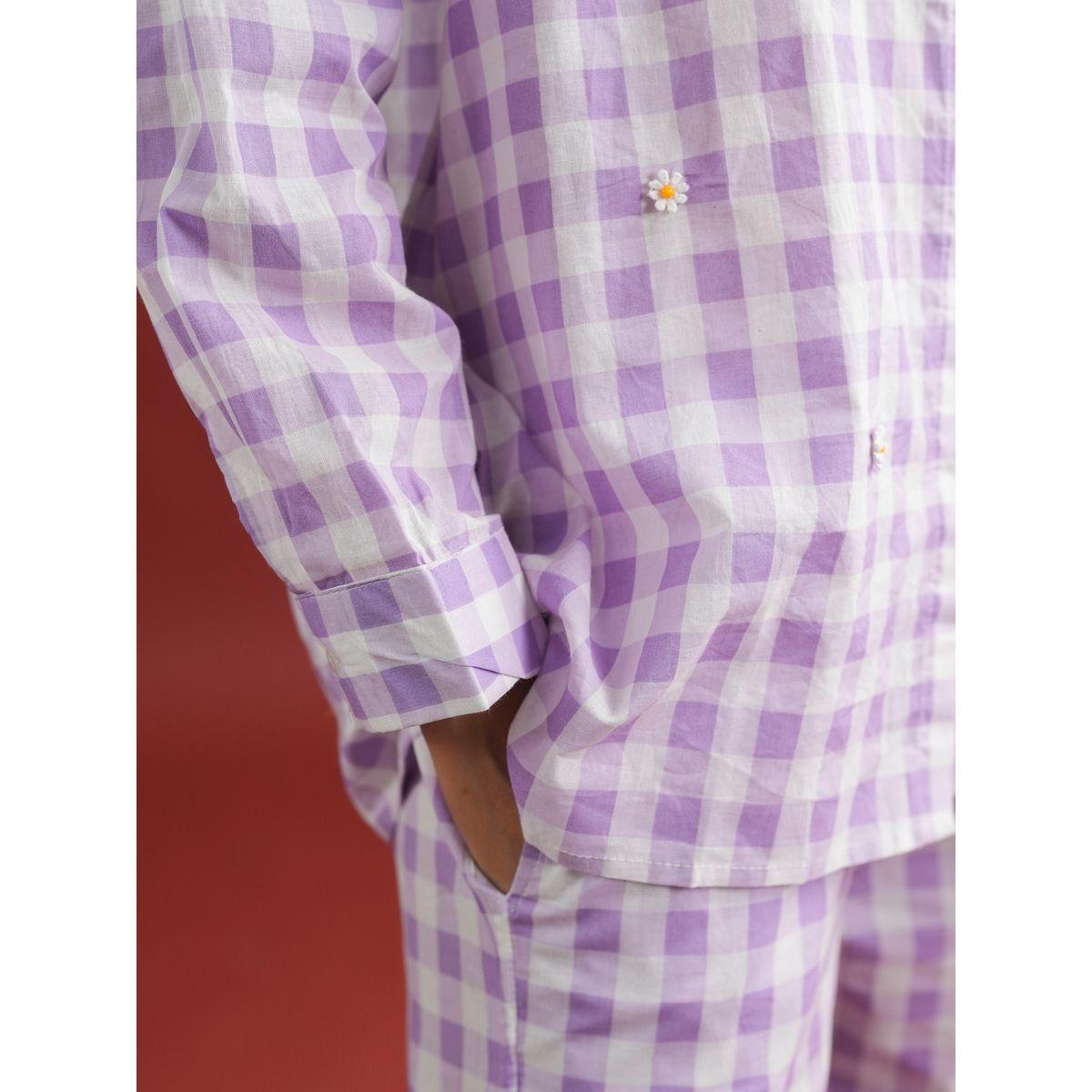 Sanskrutihomes Women Purple Checked Pure Cotton Shirt and Trousers Co-Ords-women-clothing-coordsets-image-6