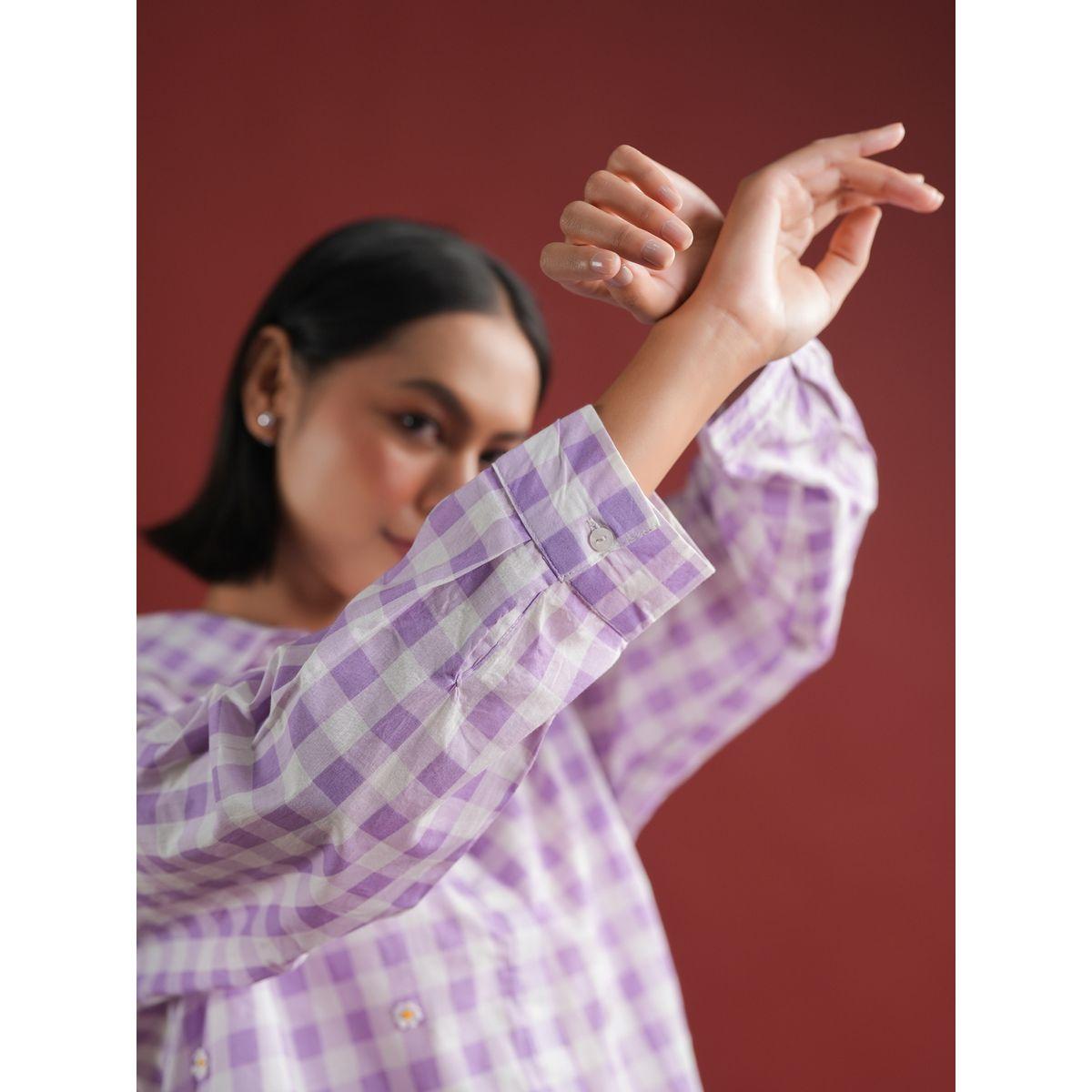 Sanskrutihomes Women Purple Checked Pure Cotton Shirt and Trousers Co-Ords-women-clothing-coordsets-image-7