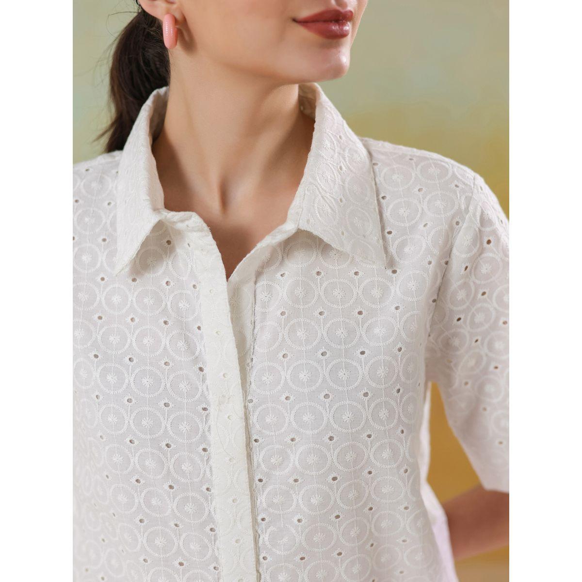Sanskrutihomes Schiffli Short Sleeve Shirt and Trousers Co-Ords-women-clothing-coordsets-image-4