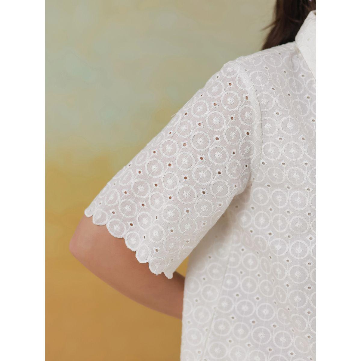 Sanskrutihomes Schiffli Short Sleeve Shirt and Trousers Co-Ords-women-clothing-coordsets-image-5