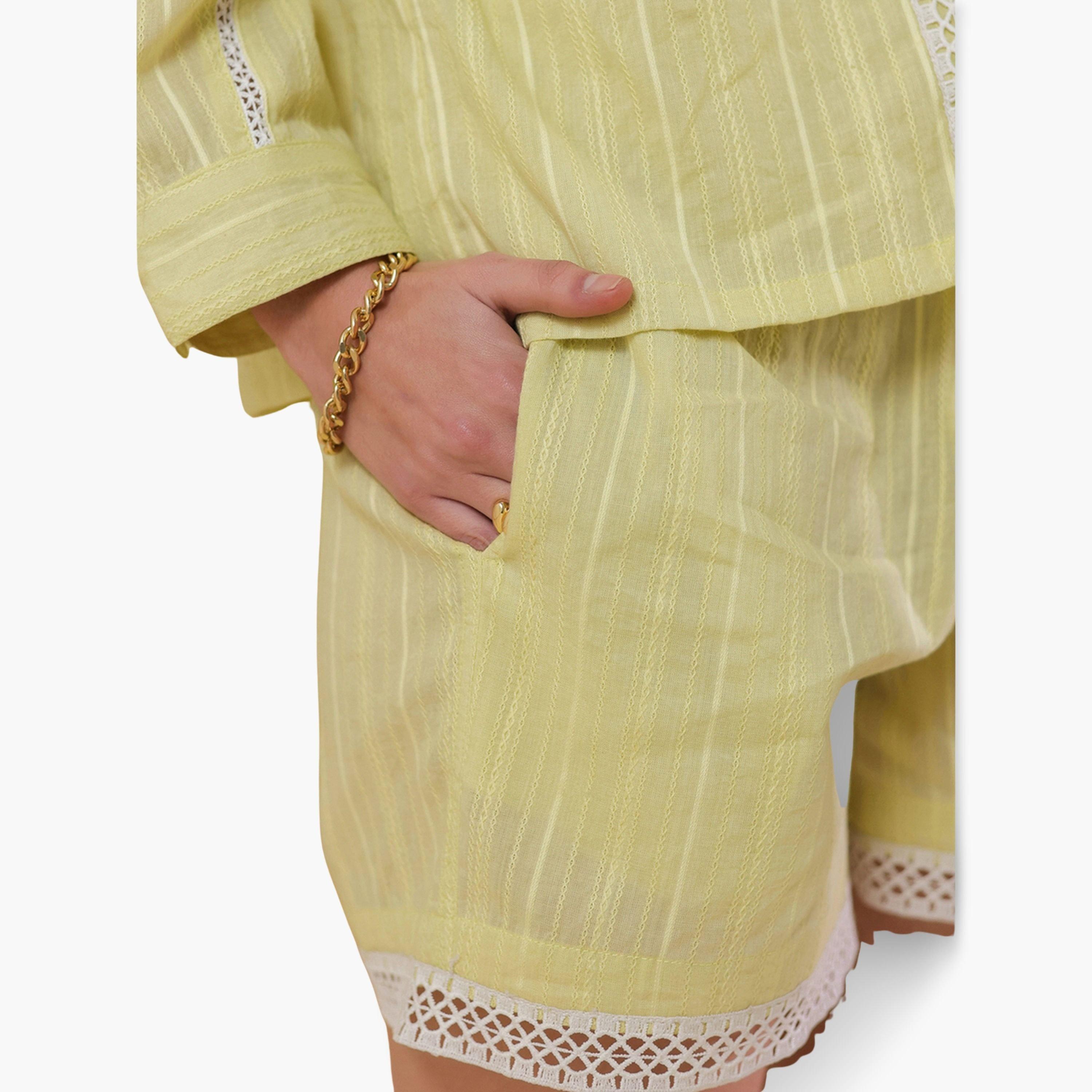 طقم نسائي من قميص مخطط وشورت قطن خالص-women-clothing-coordsets-image-6