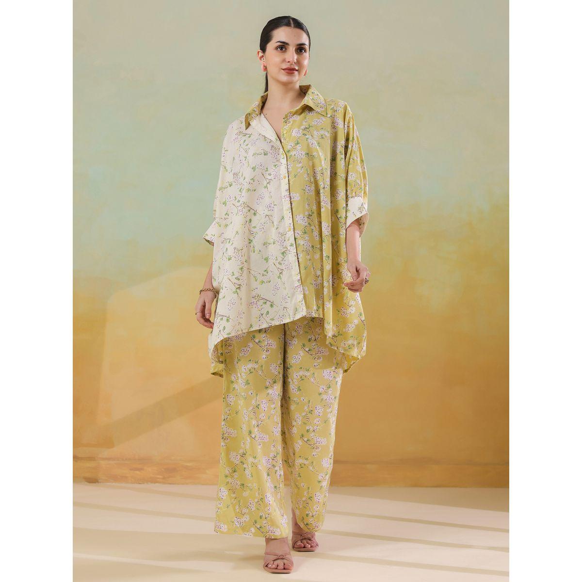 Sanskrutihomes All-Over Floral Print 3/4 Sleeve Shirt and Pants Co-Ords-women-clothing-coordsets-image-1