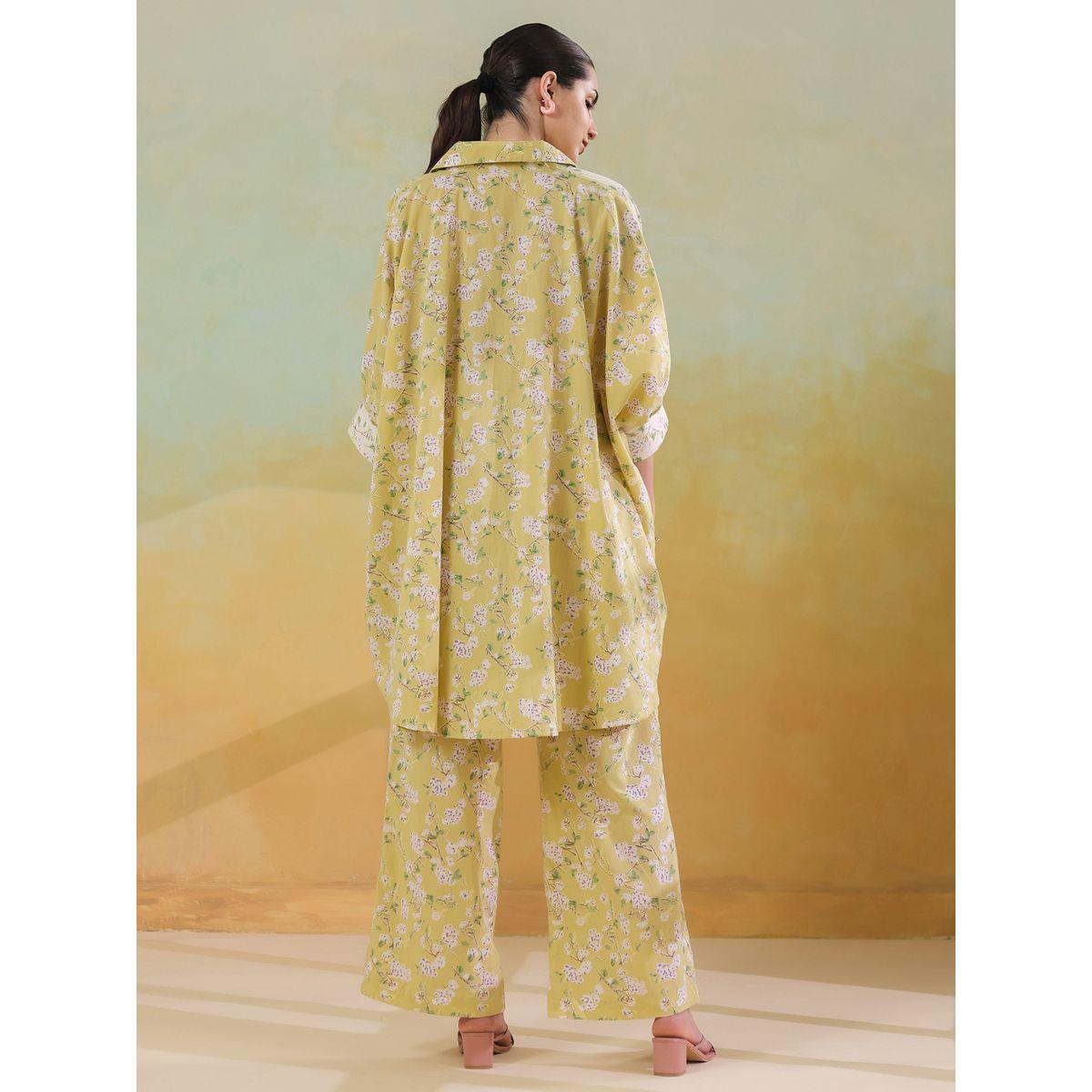 Sanskrutihomes All-Over Floral Print 3/4 Sleeve Shirt and Pants Co-Ords-women-clothing-coordsets-image-2