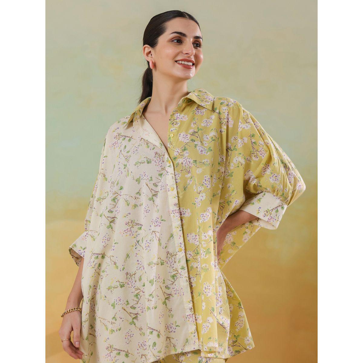 Sanskrutihomes All-Over Floral Print 3/4 Sleeve Shirt and Pants Co-Ords-women-clothing-coordsets-image-3