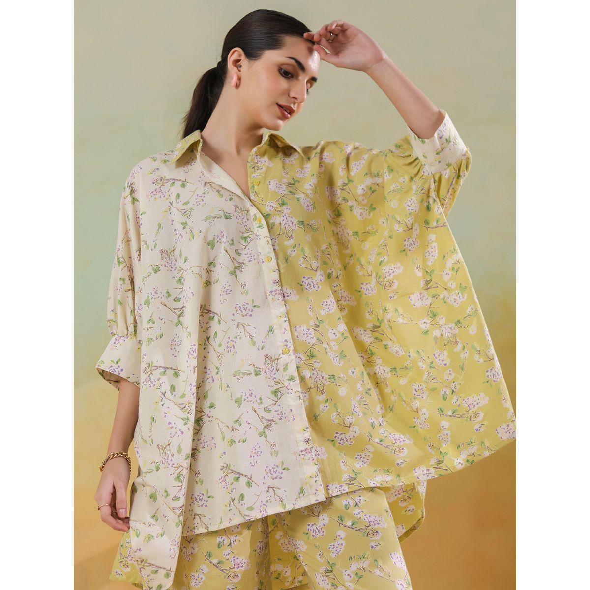 Sanskrutihomes All-Over Floral Print 3/4 Sleeve Shirt and Pants Co-Ords-women-clothing-coordsets-image-5