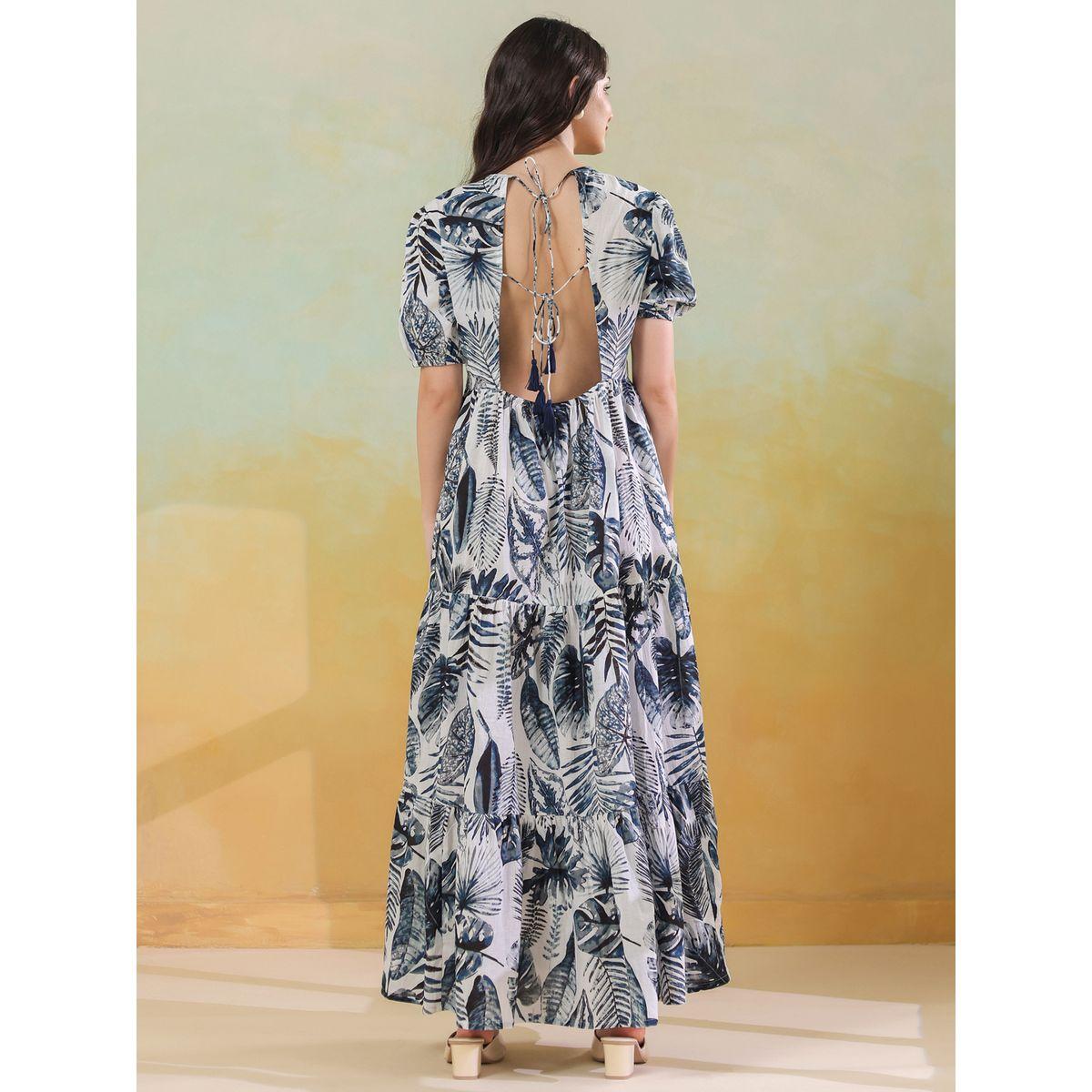 فستان طويل مطبع بزهور مع أكمام منفوخة مع أربطة-women-clothing-dresses-image-2
