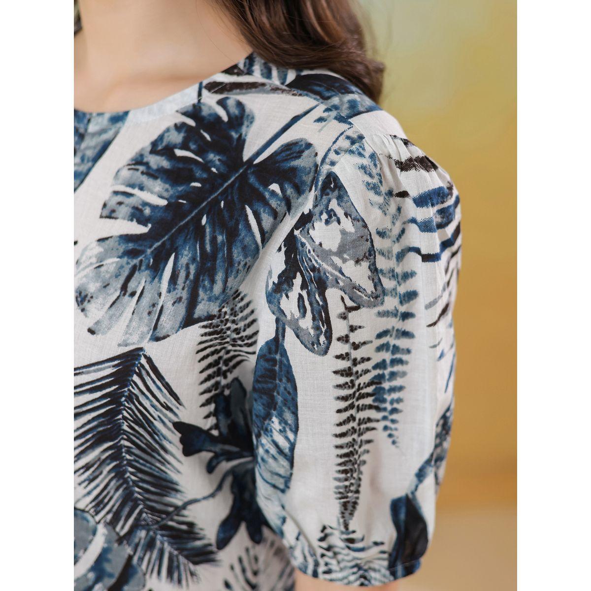 فستان طويل مطبع بزهور مع أكمام منفوخة مع أربطة-women-clothing-dresses-image-4