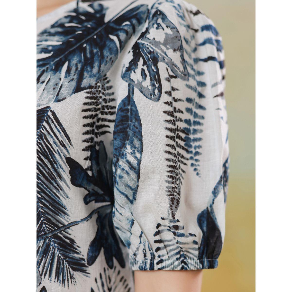 Sanskrutihomes Floral Print Puff Sleeves Tiered Maxi Dress with Back Tie-women-clothing-dresses-image-5