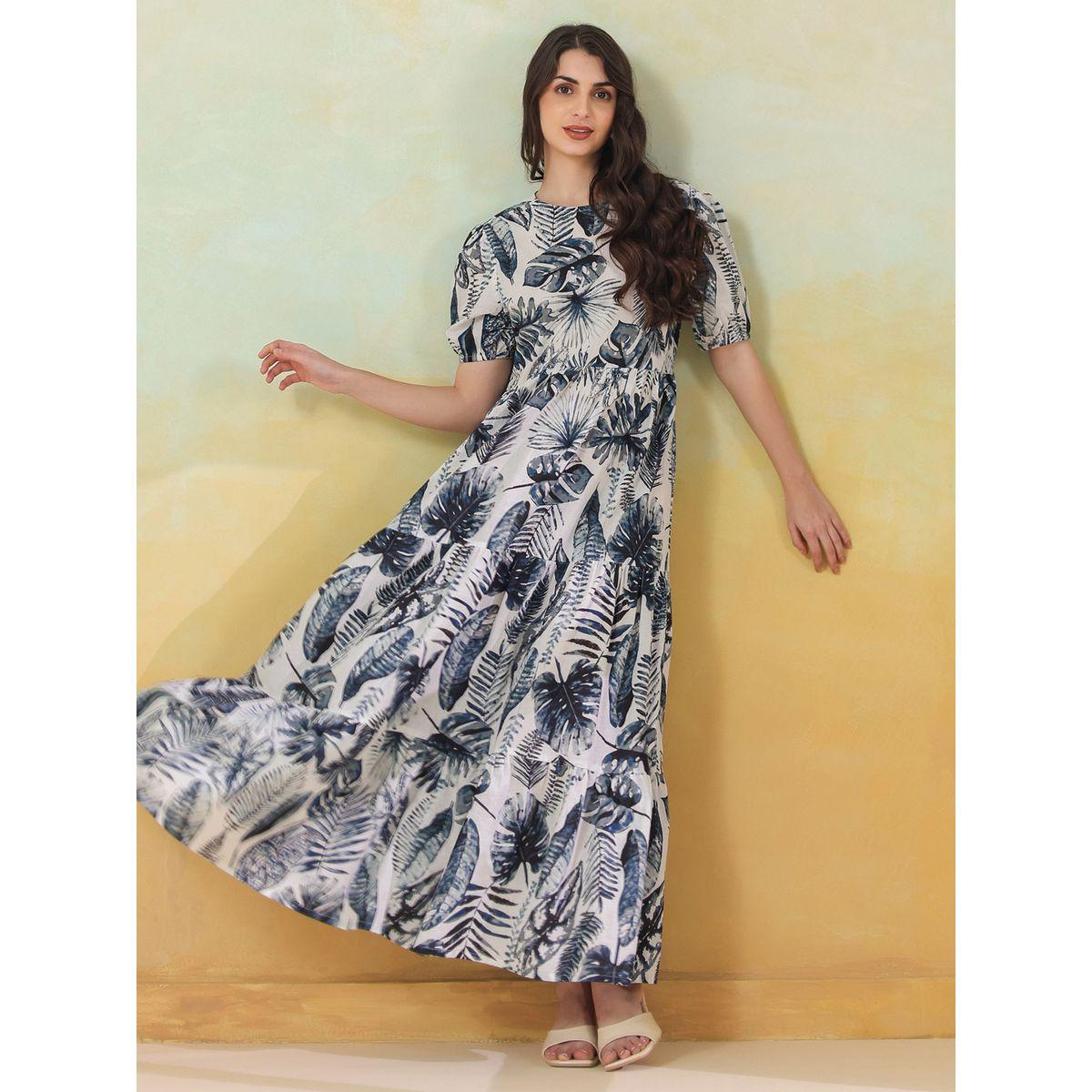 فستان طويل مطبع بزهور مع أكمام منفوخة مع أربطة-women-clothing-dresses-image-7