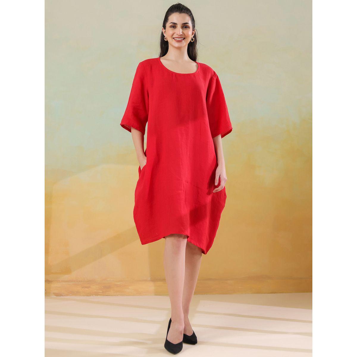 فستان بطول الركبة وياقة دائرية وحافة واسعة-women-clothing-dresses-image-1