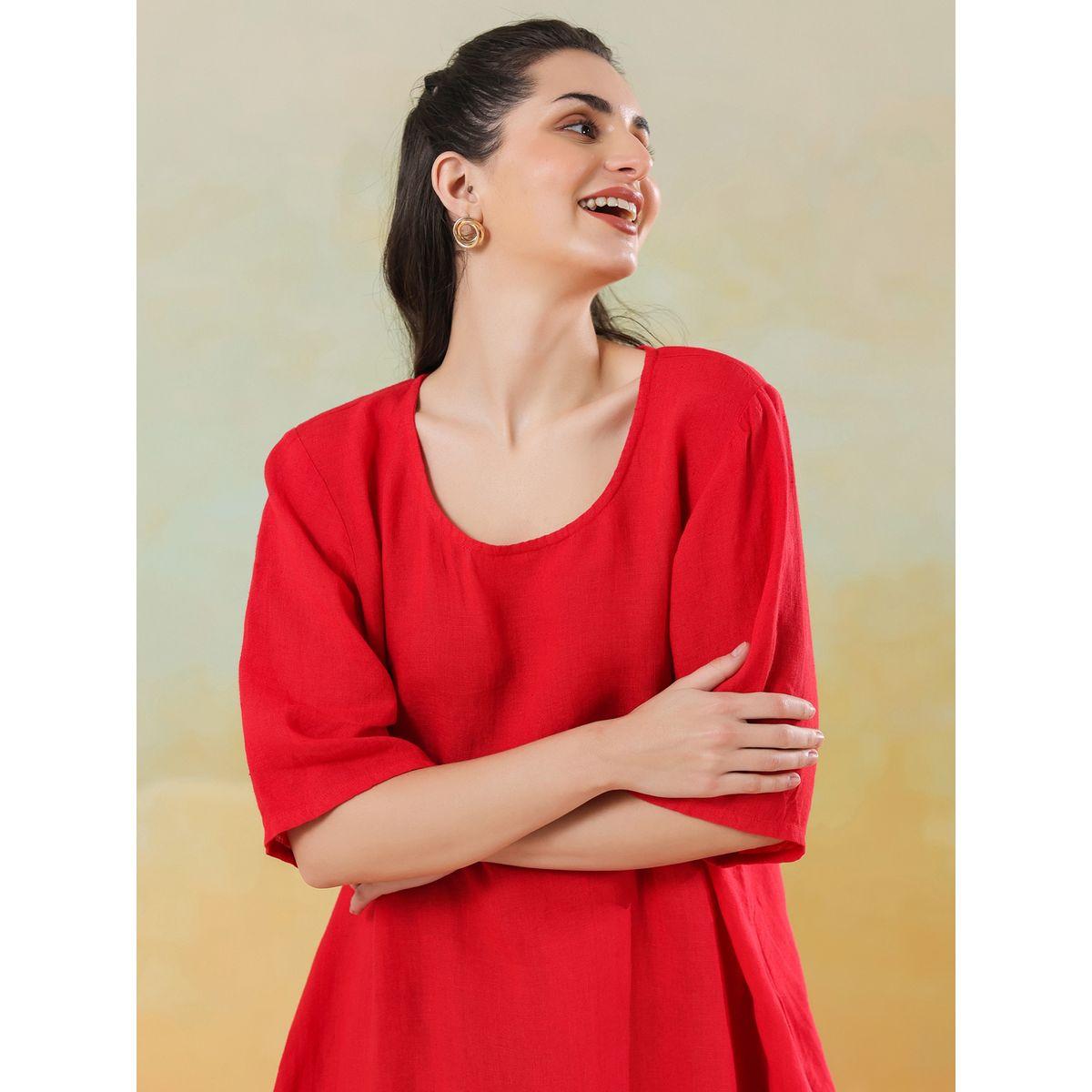 فستان بطول الركبة وياقة دائرية وحافة واسعة-women-clothing-dresses-image-3