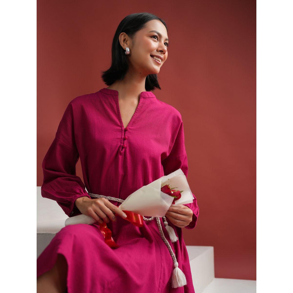 فستان سادة بطول الركبة مع حافة واسعة-women-clothing-dresses-image-7