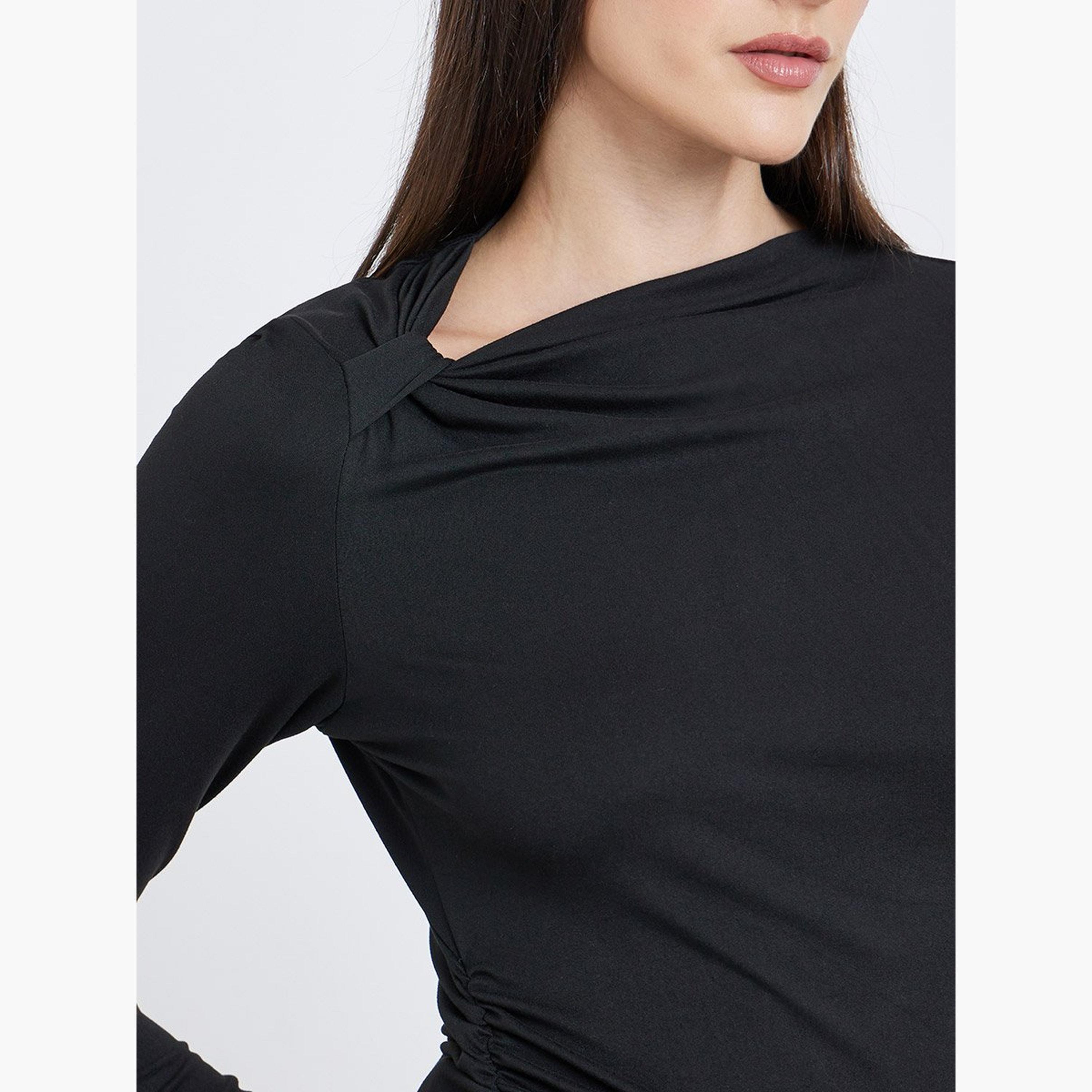 ستايلي - بلوزة للنساء سوداء ضيقة برقبة غير متماثلة-women-clothing-shirtsandblouses-blouses-image-4