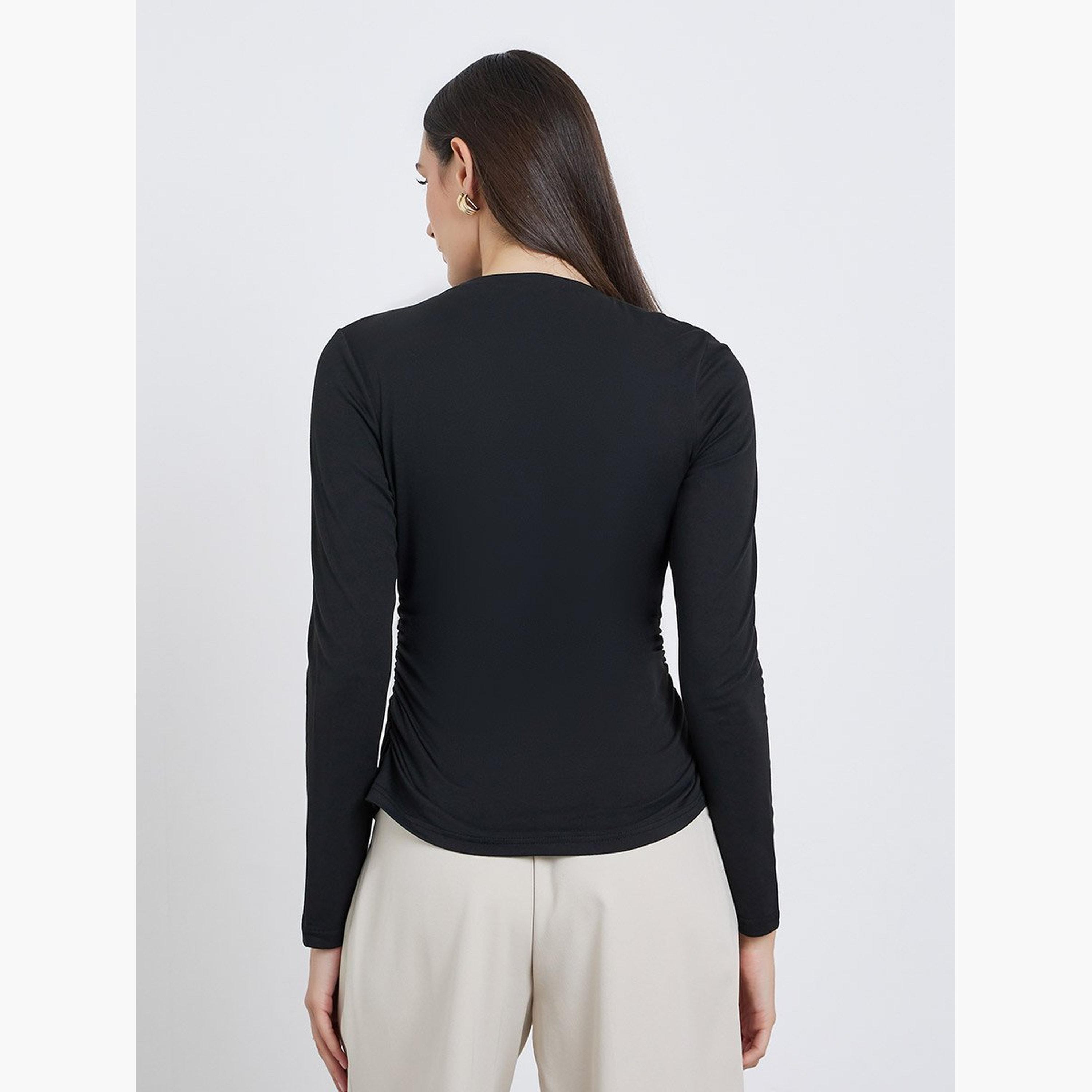 ستايلي - بلوزة للنساء سوداء ضيقة برقبة غير متماثلة-women-clothing-shirtsandblouses-blouses-image-5