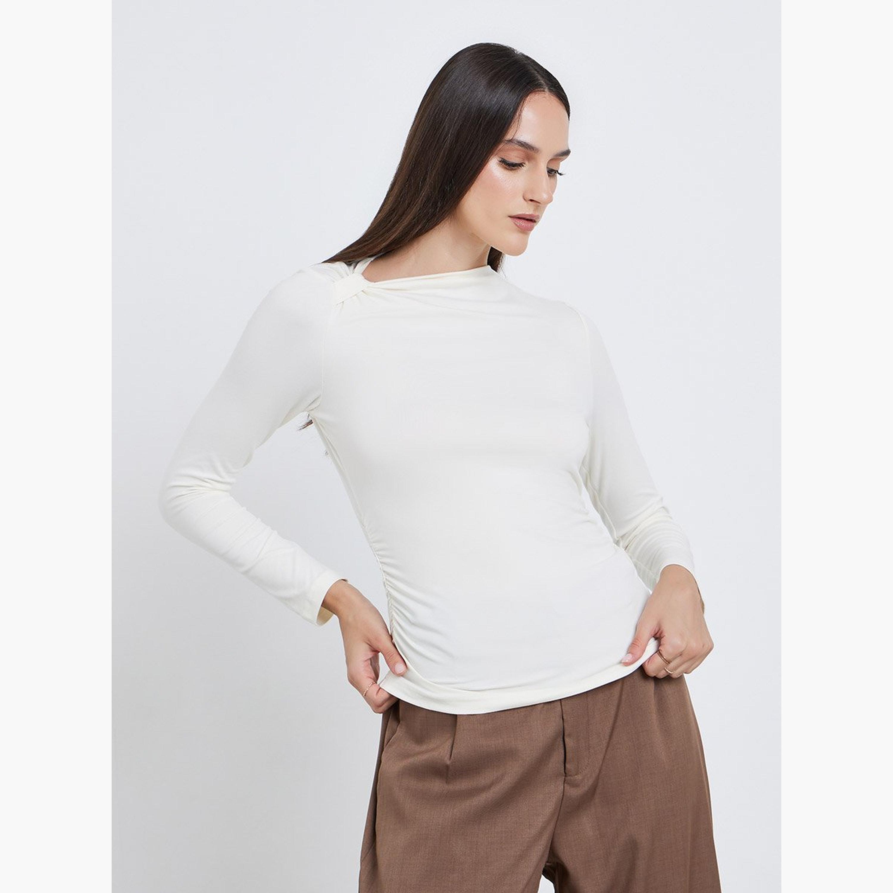 Styli Women Cream Asymmetric Neck Fitted Top-women-clothing-shirtsandblouses-blouses-image-3