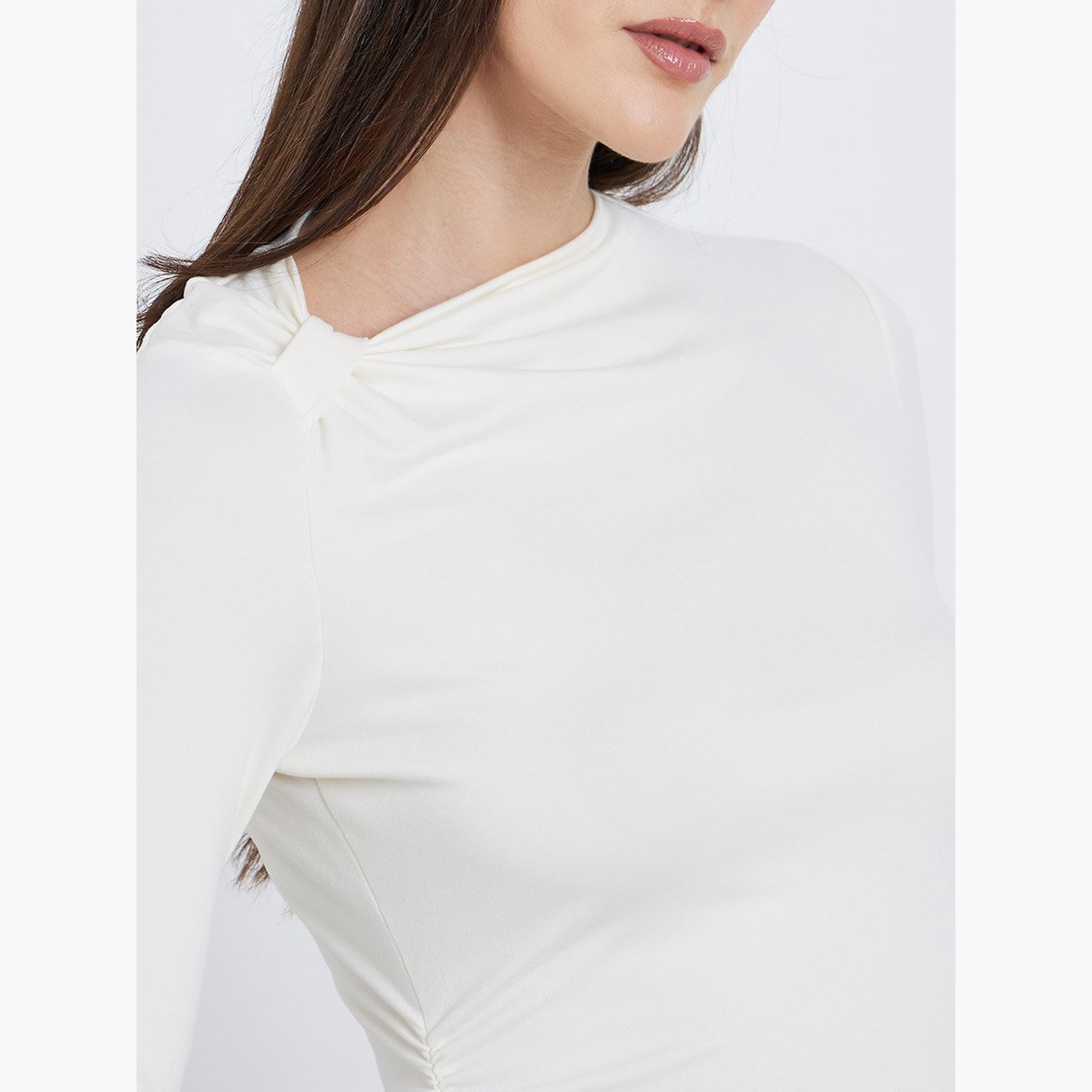 ستايلي - بلوزة للنساء كريمية برقبة غير متماثلة-women-clothing-shirtsandblouses-blouses-image-4