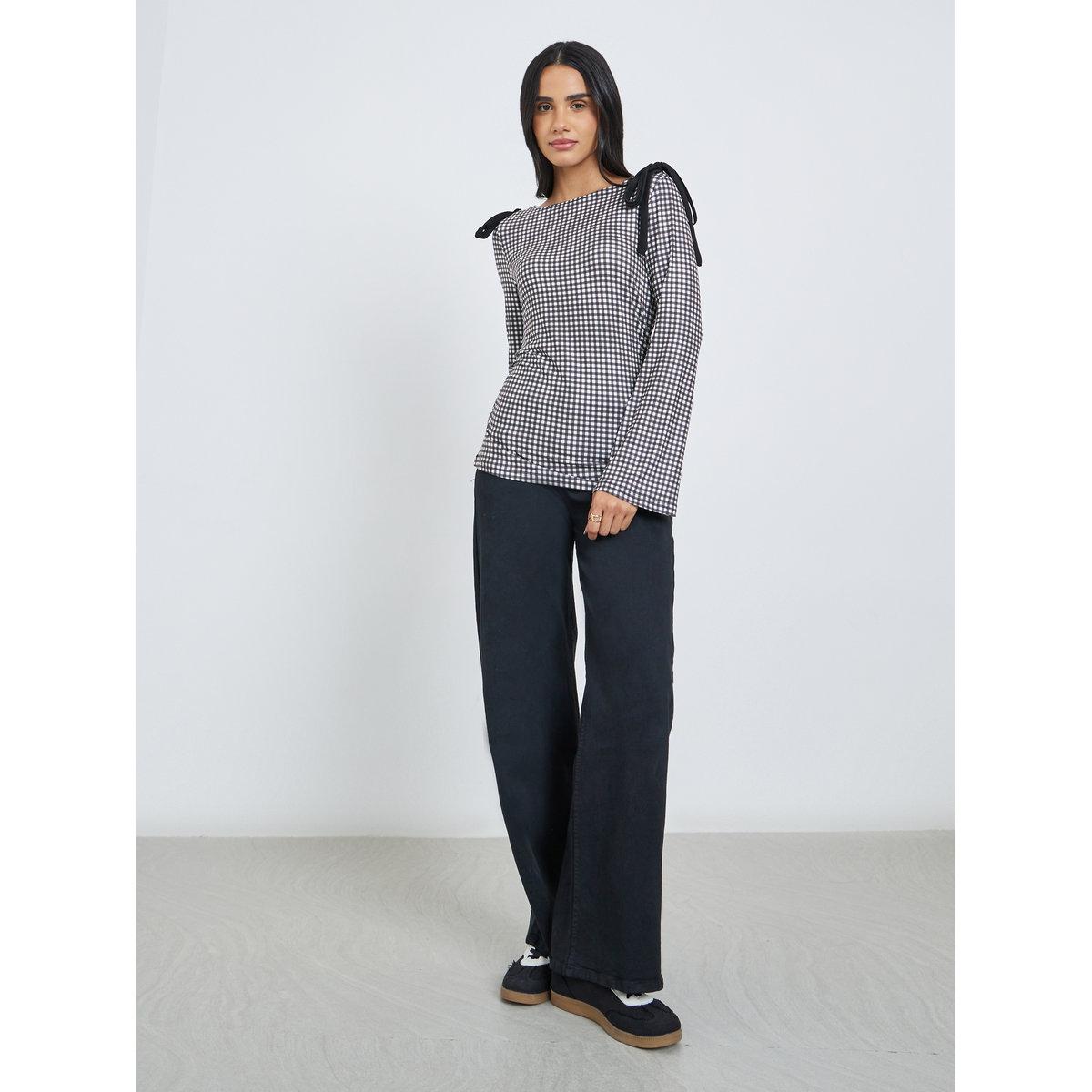 بلوزة بطبعة مربعات جنجهام-women-clothing-shirtsandblouses-blouses-image-2
