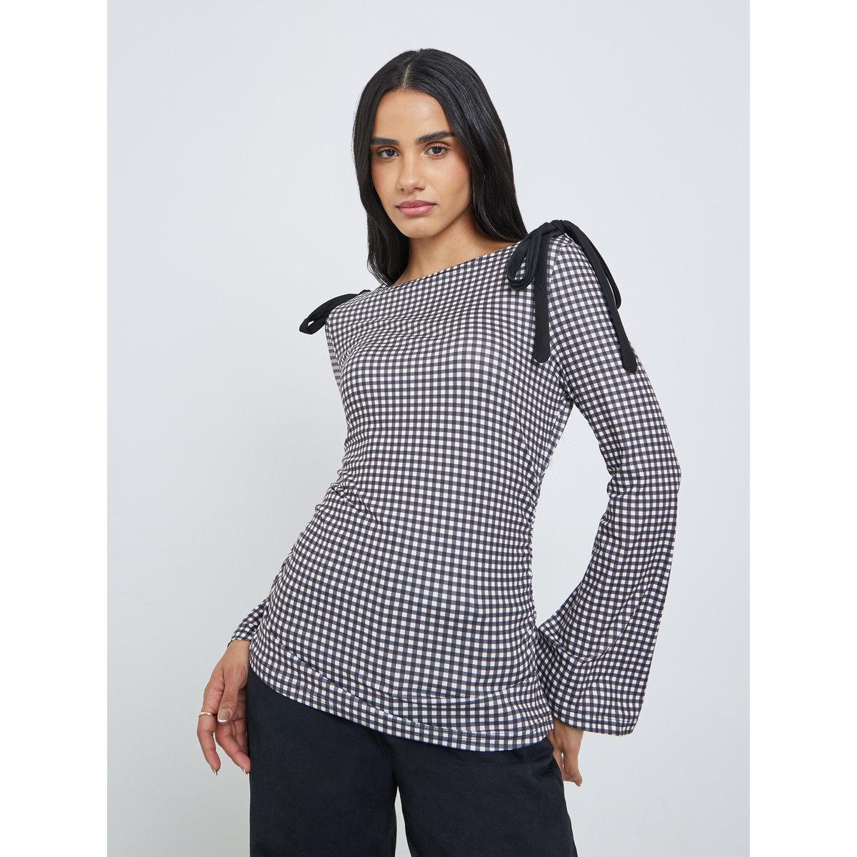 Styli Women Gingham Bow Knot Detail Blouse-women-clothing-shirtsandblouses-blouses-image-3