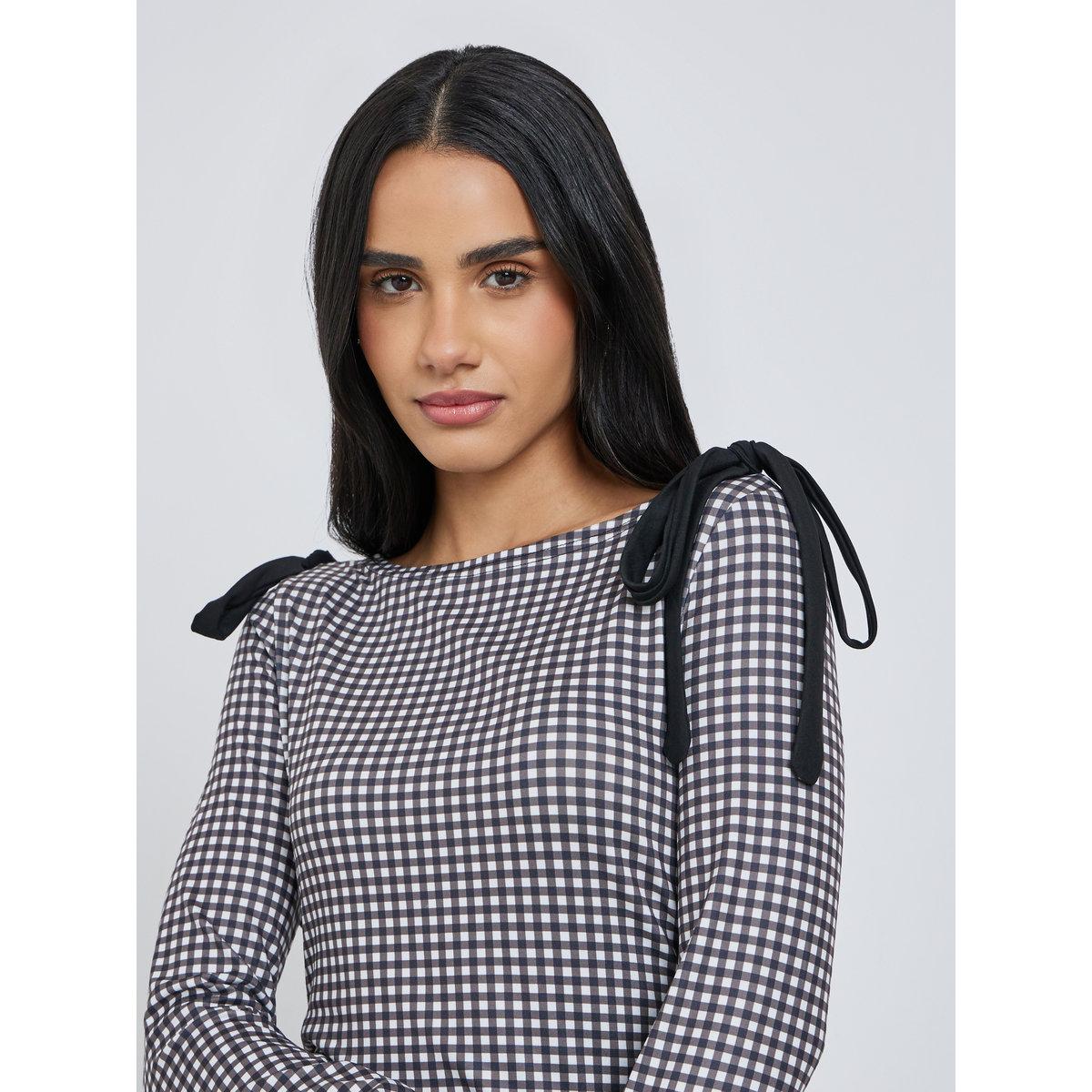 Styli Women Gingham Bow Knot Detail Blouse-women-clothing-shirtsandblouses-blouses-image-4