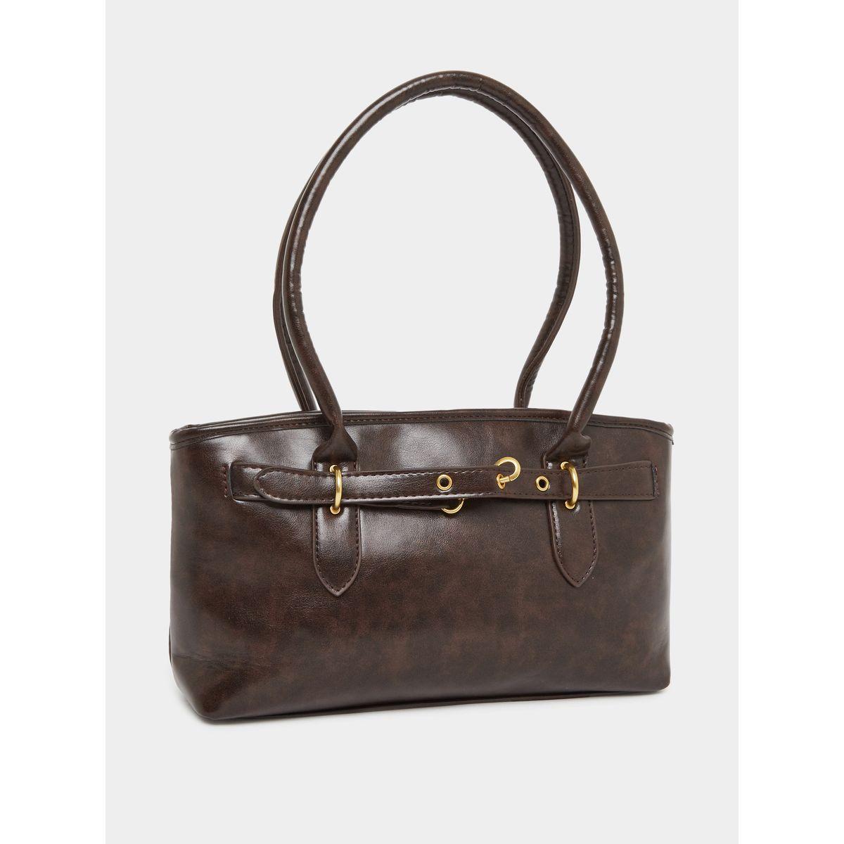 Styli Brown Faux Leather Tote Bag with Eyelet Belt Accent-women-bagsandwallets-handbags-image-1