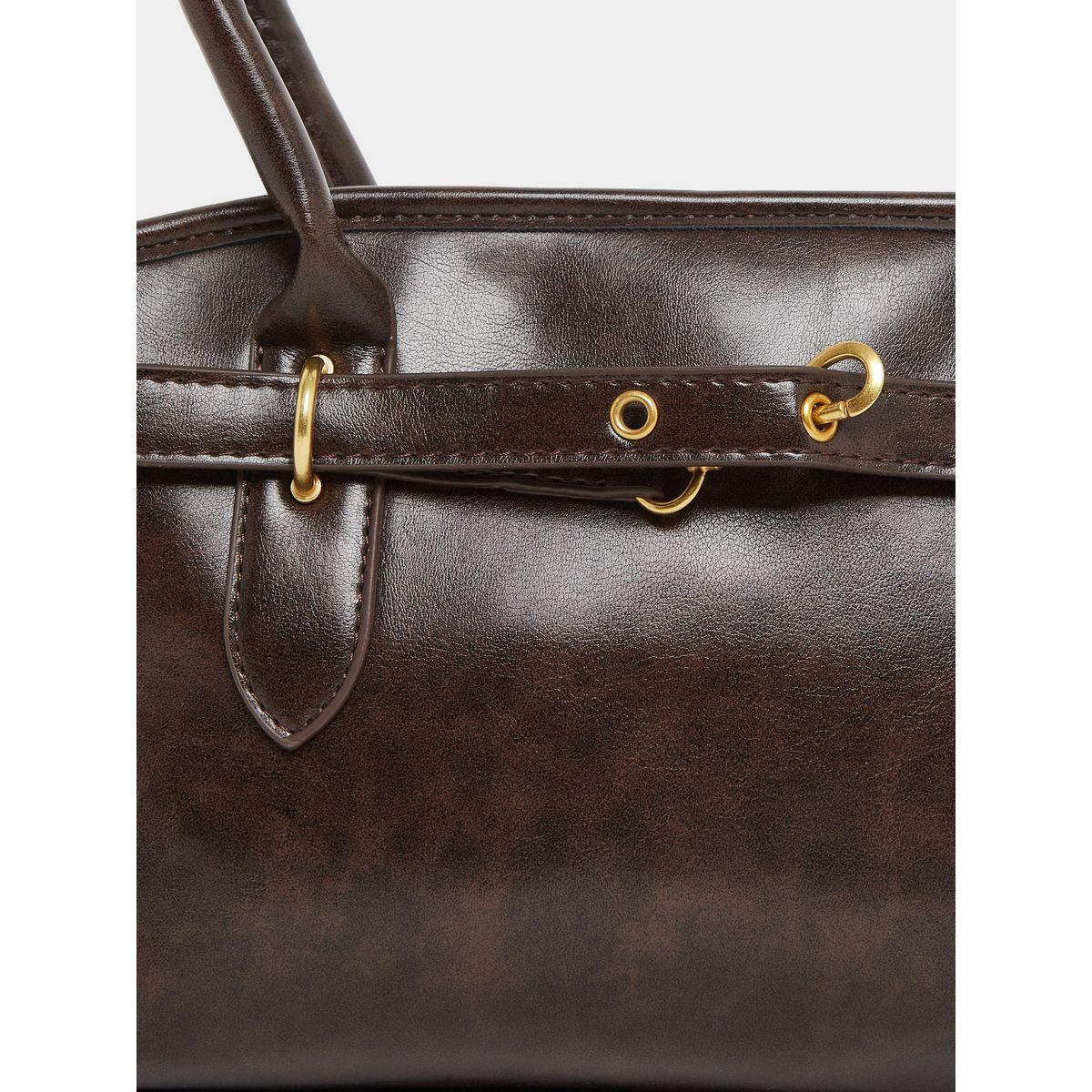 Styli Brown Faux Leather Tote Bag with Eyelet Belt Accent-women-bagsandwallets-handbags-image-3