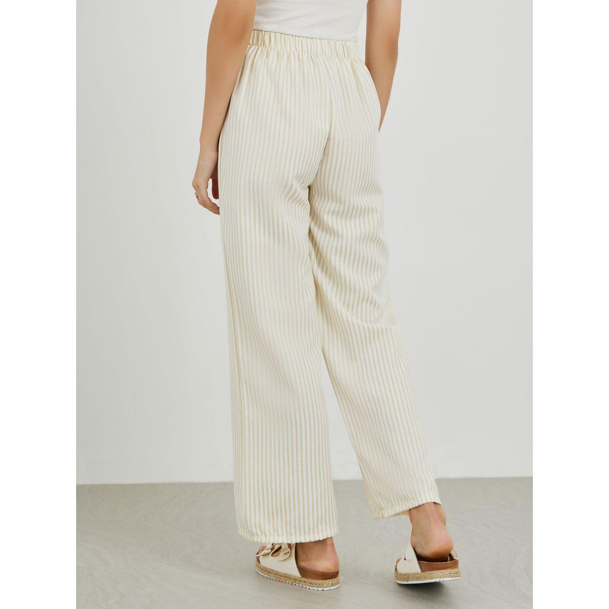 بنطال مخطط بقصة أرجل مستقيمة مع أربطة-women-clothing-bottoms-trousers-image-4