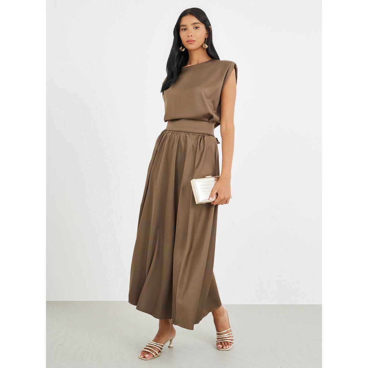 Styli Solid Sleeveless Top and Pleated Midi Skirt Co-Ords-women-clothing-coordsets-image-1