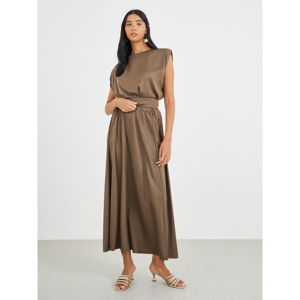 Styli Solid Sleeveless Top and Pleated Midi Skirt Co-Ords-women-clothing-coordsets-image-2