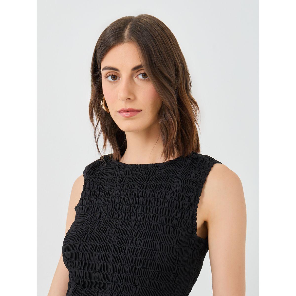 Styli Solid Smocking Detail Top and Midi Skirt Co-Ords-women-clothing-coordsets-image-3