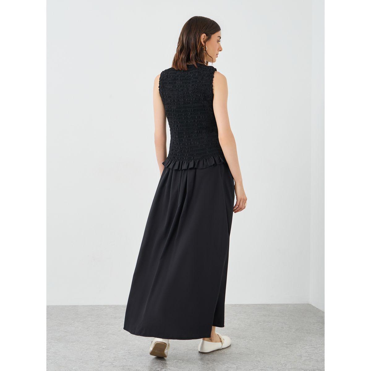 Styli Solid Smocking Detail Top and Midi Skirt Co-Ords-women-clothing-coordsets-image-4